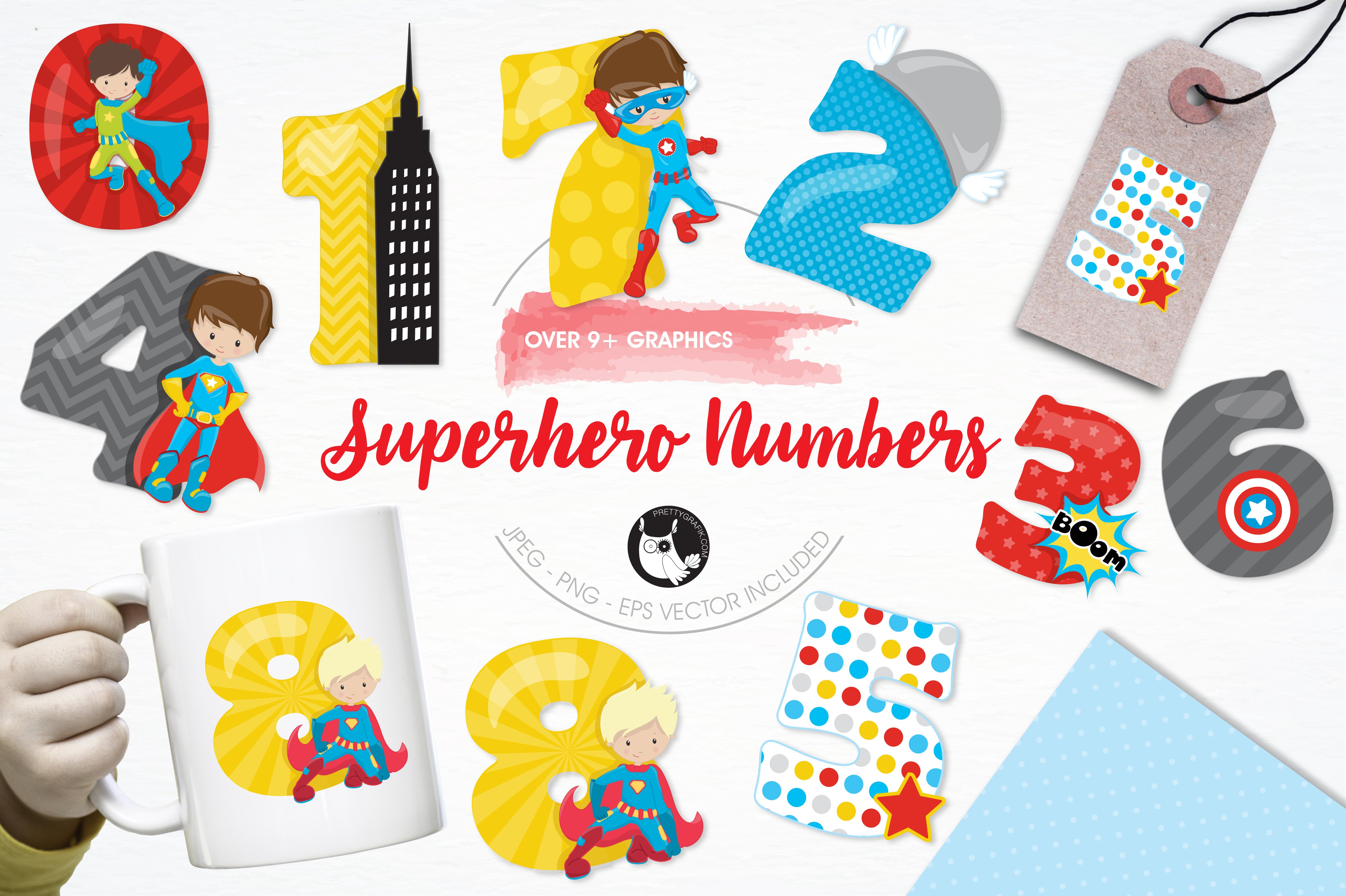 Superhero numbers illustration pack - Vector Image