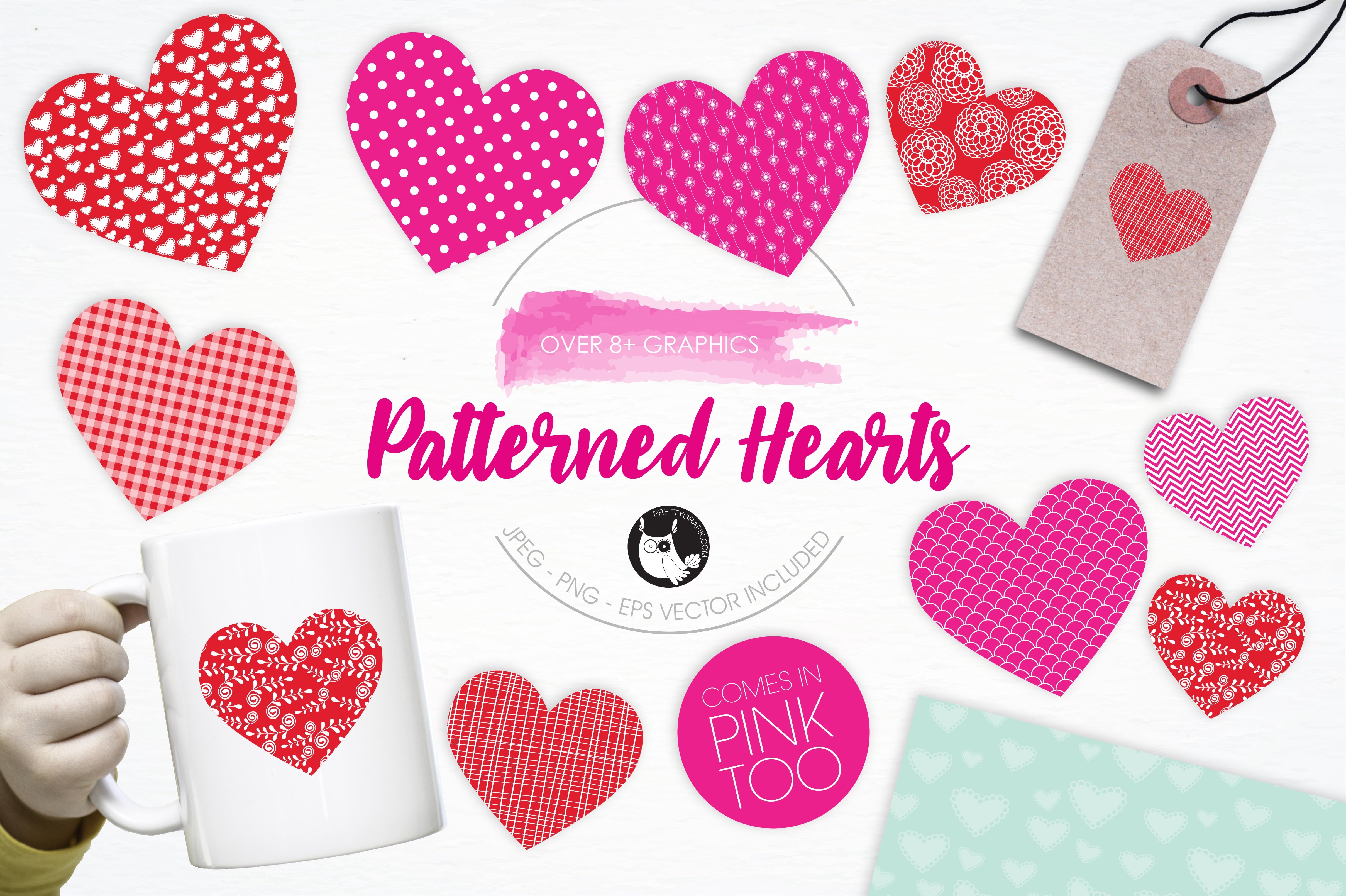 Patterned Hearts illustration pack - Vector Image