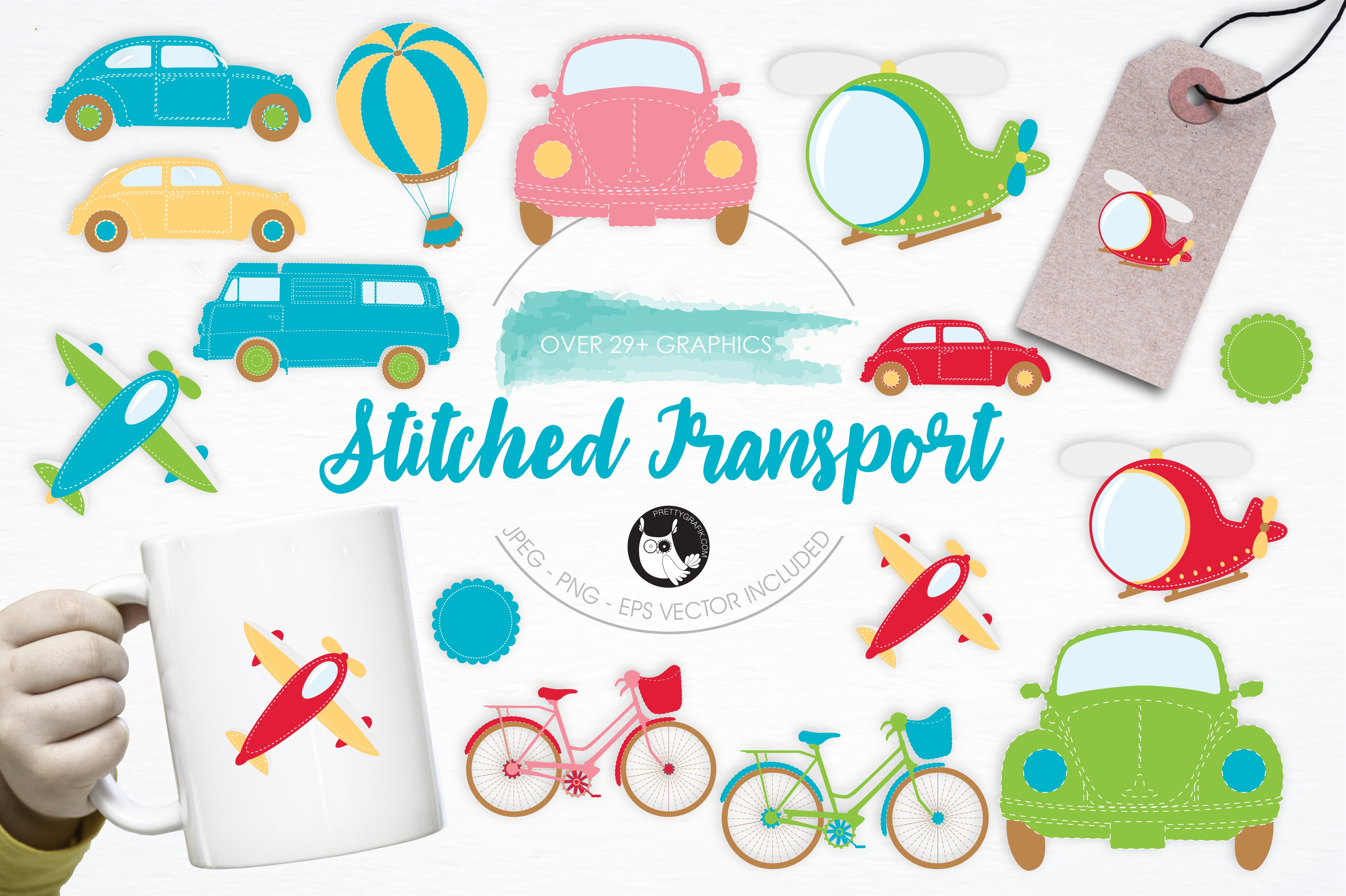 Stitched Transport illustration pack - Vector Image