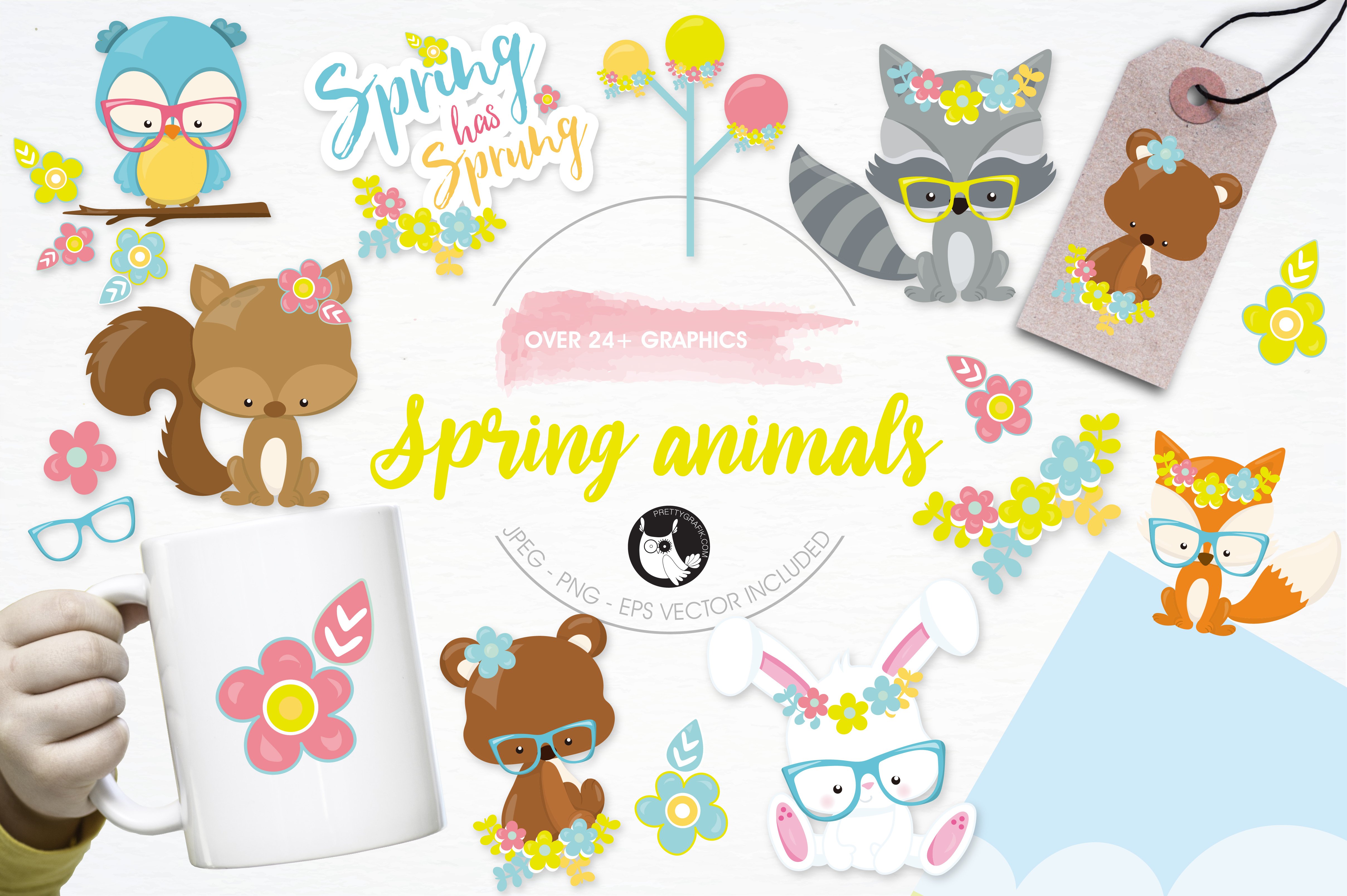 Spring animals illustration pack - Vector Image