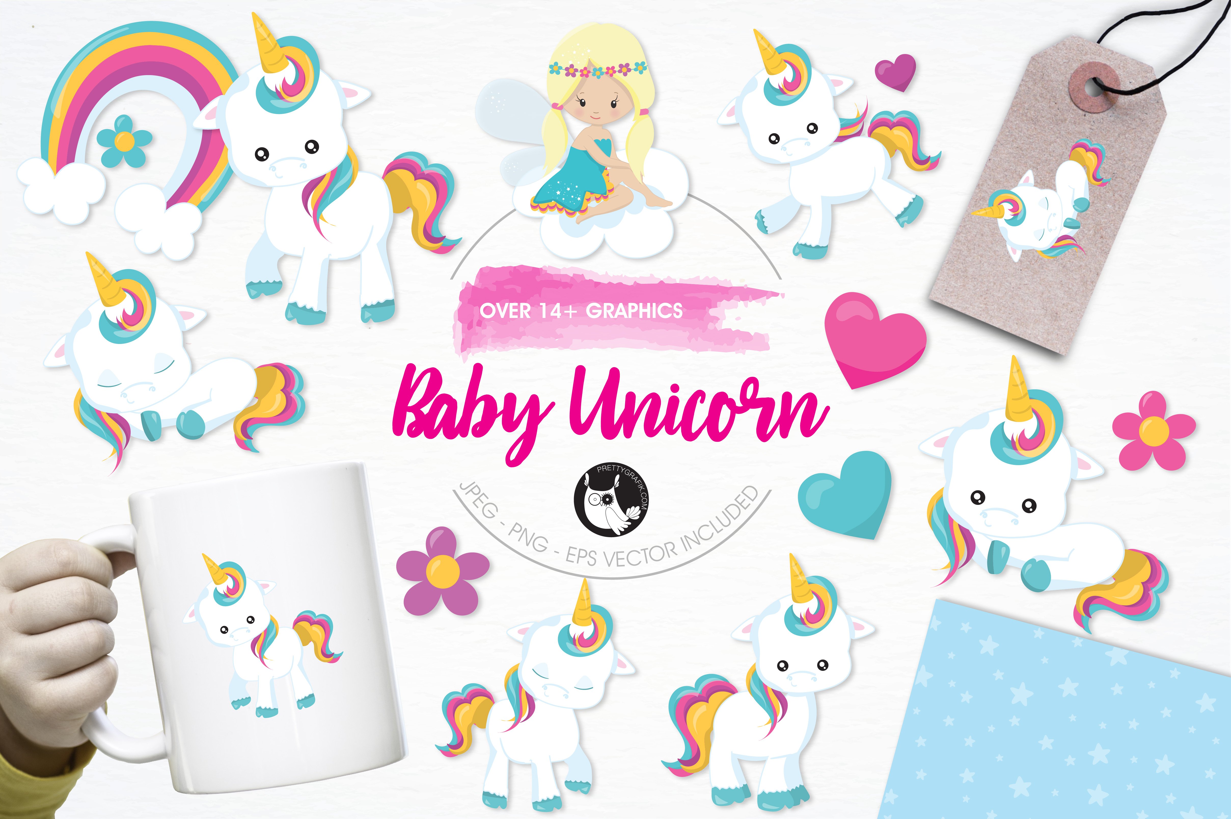 Baby unicorn illustration pack - Vector Image