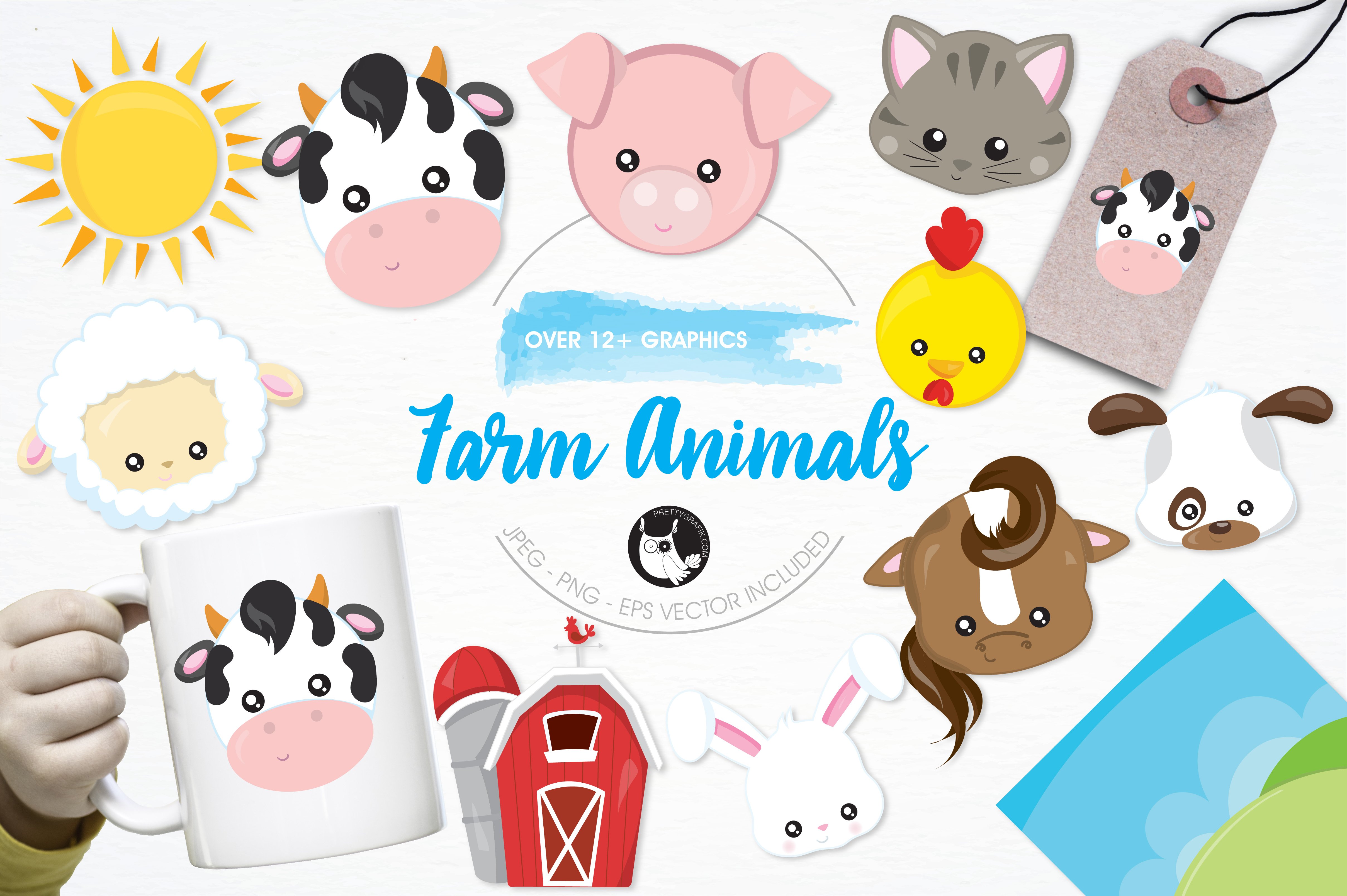 Farm animals illustration pack - Vector Image