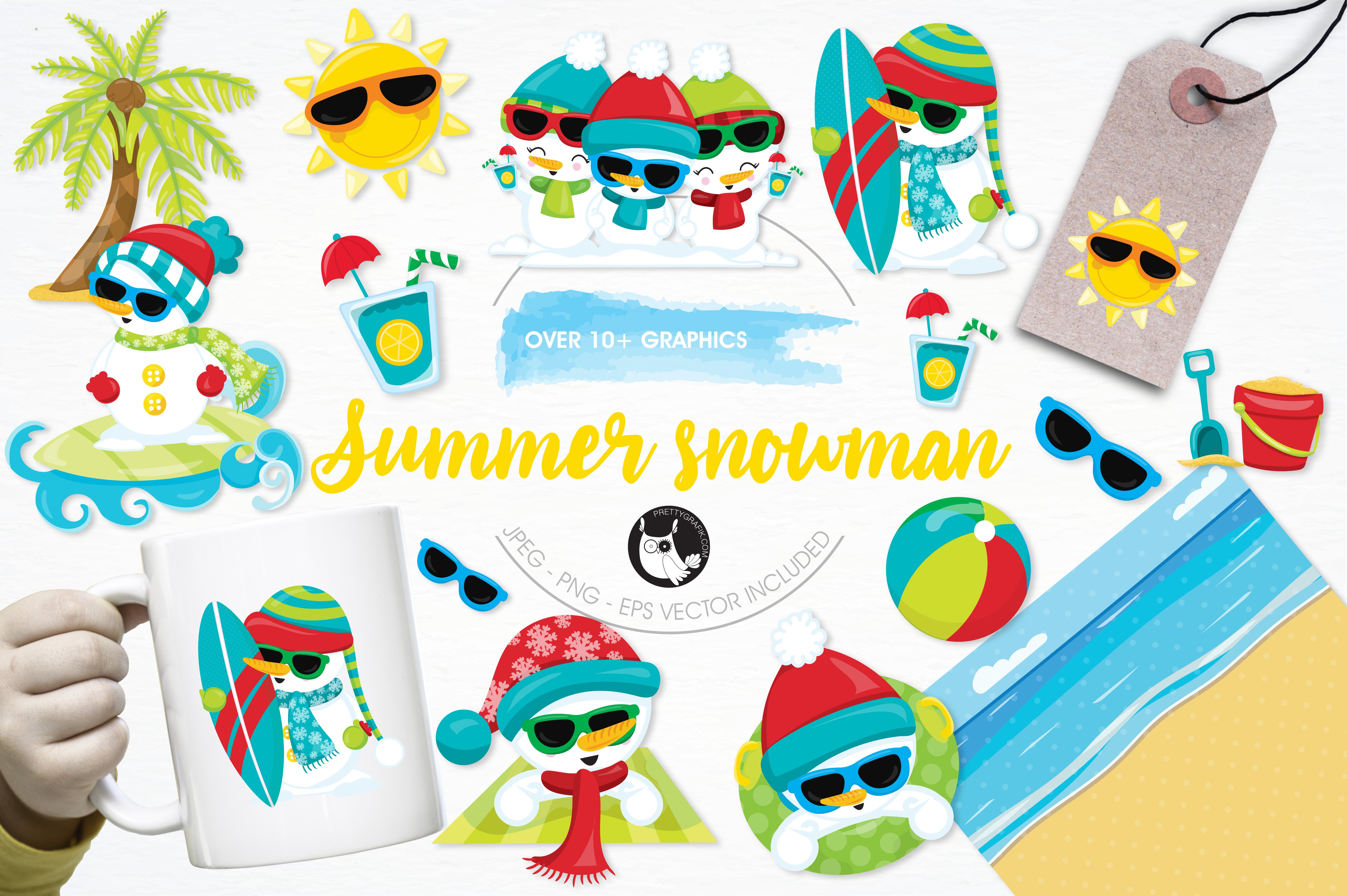 Summer snowman illustration pack - Vector Image