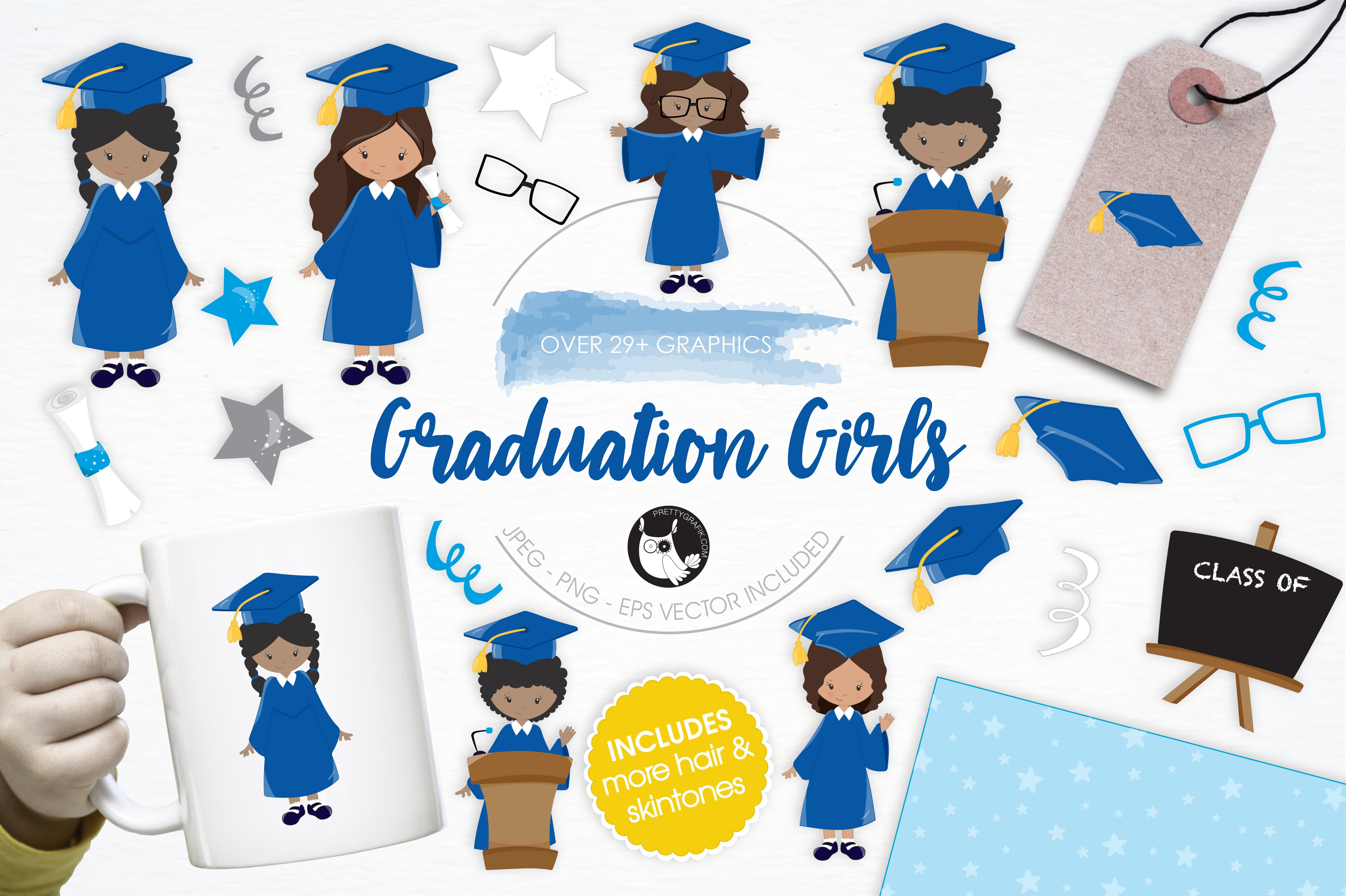 Graduation Girls illustration pack - Vector Image