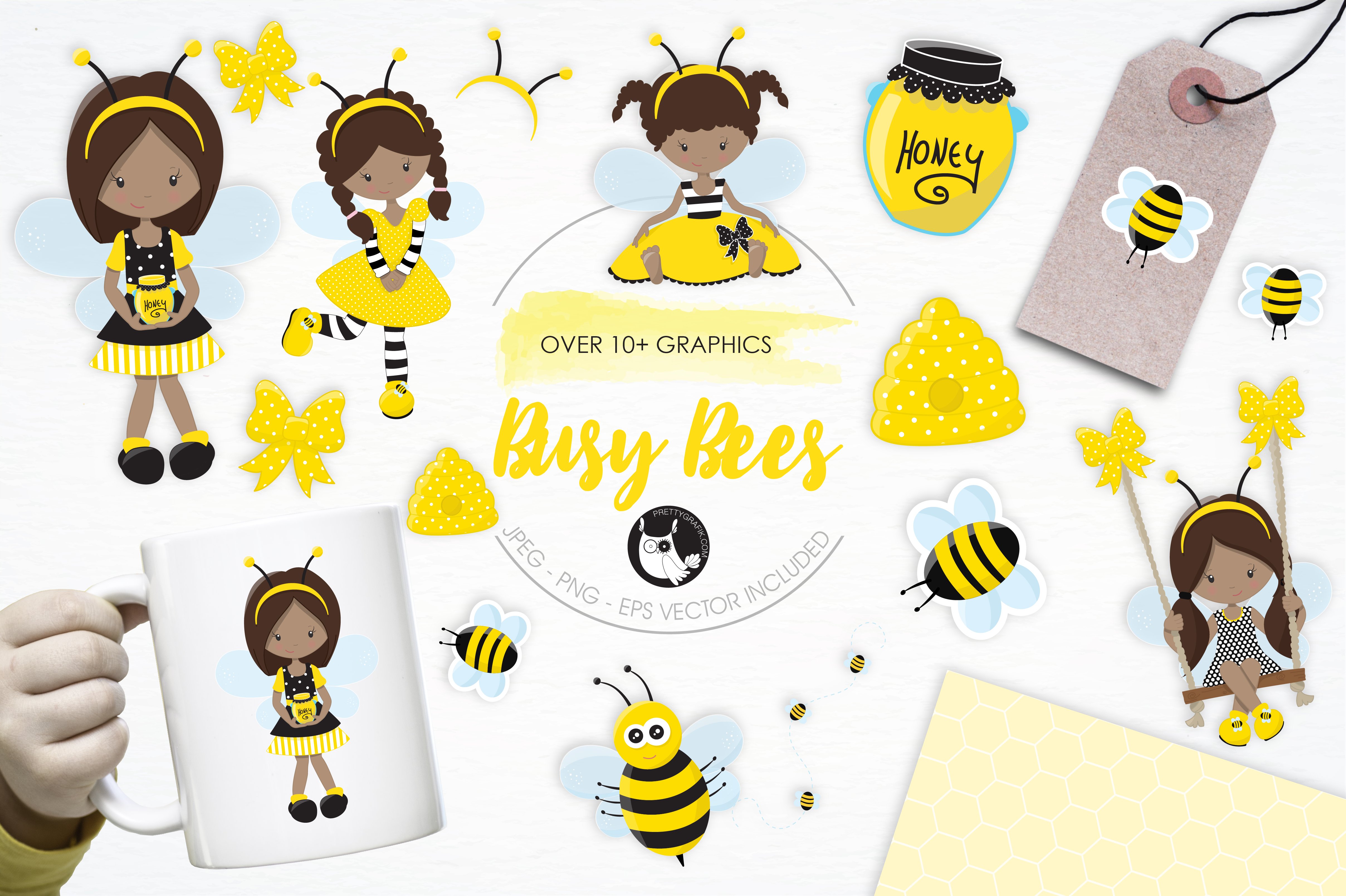 Busy Bees illustration pack - Vector Image