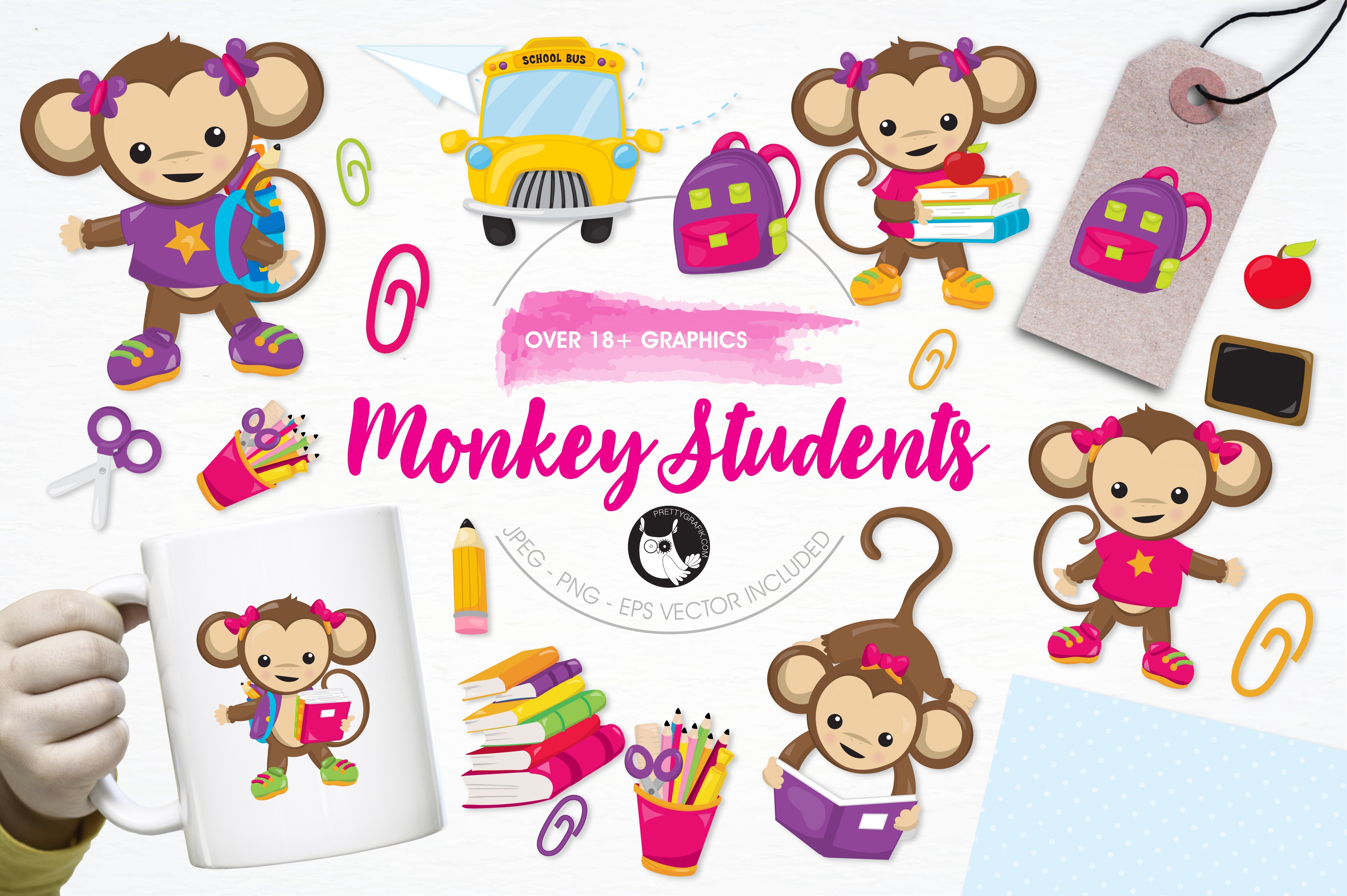 Monkey students illustration pack - Vector Image