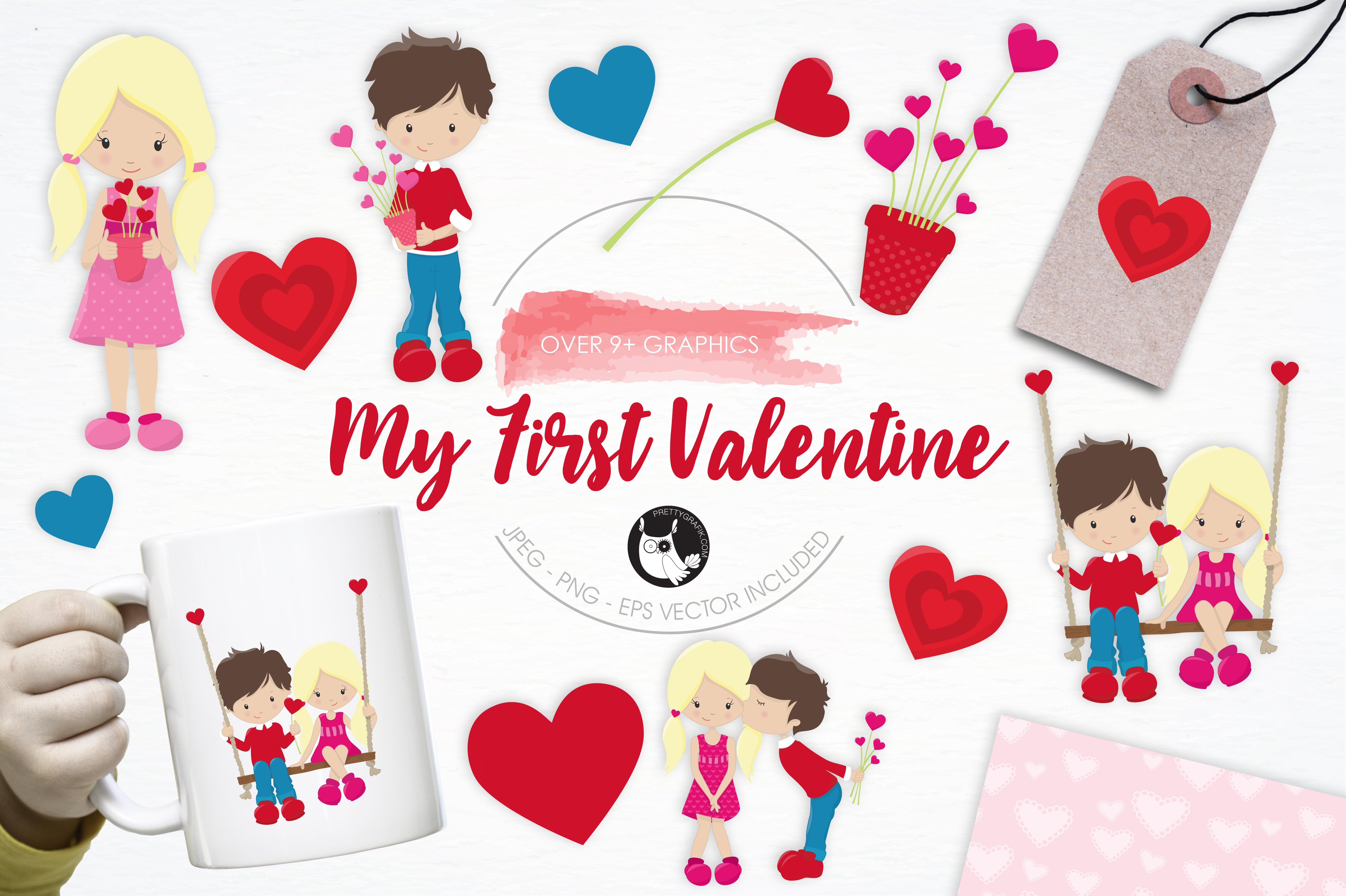 My First Valentine illustration pack - Vector Image