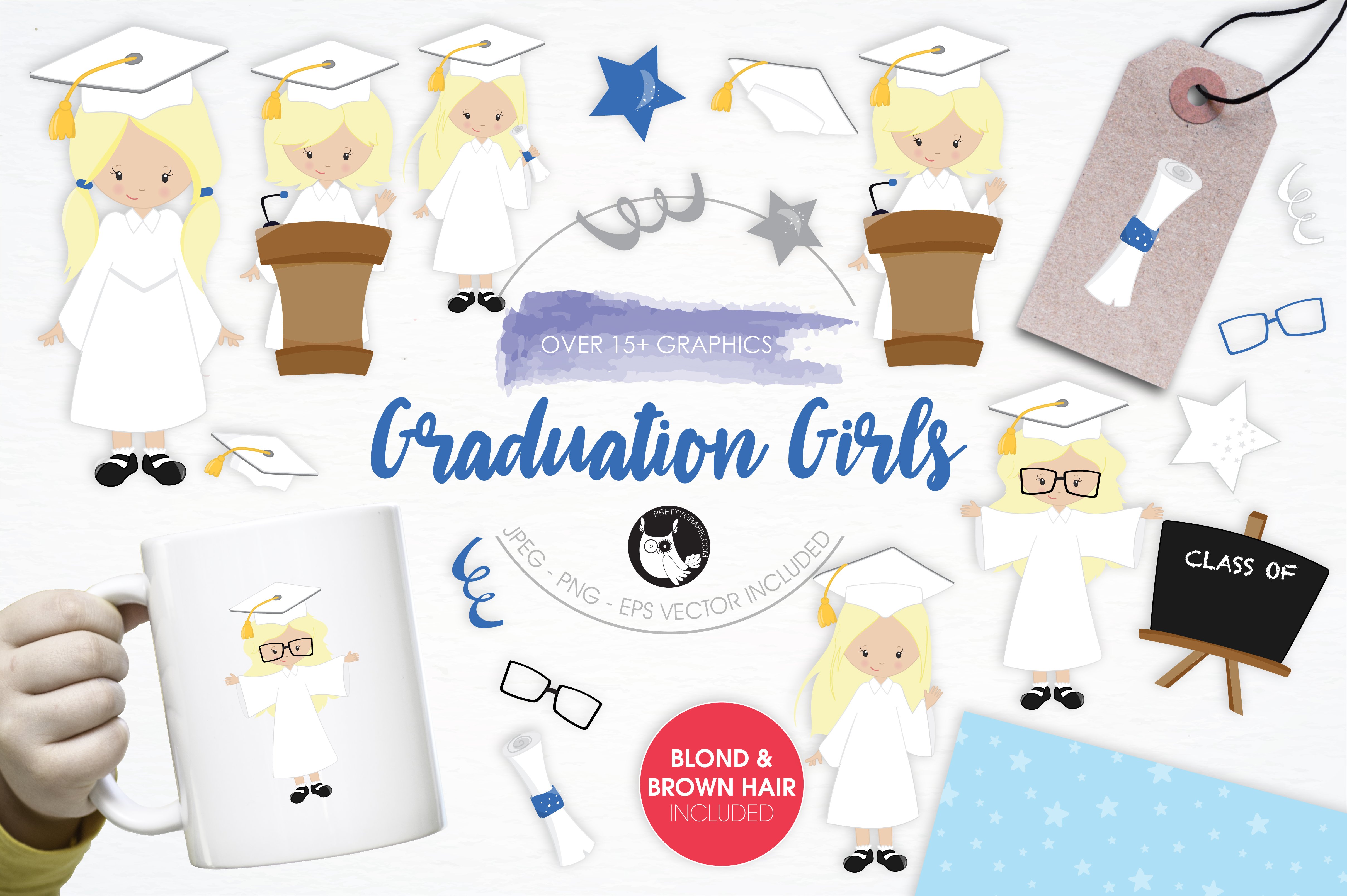 Graduation Girls illustration pack - Vector Image