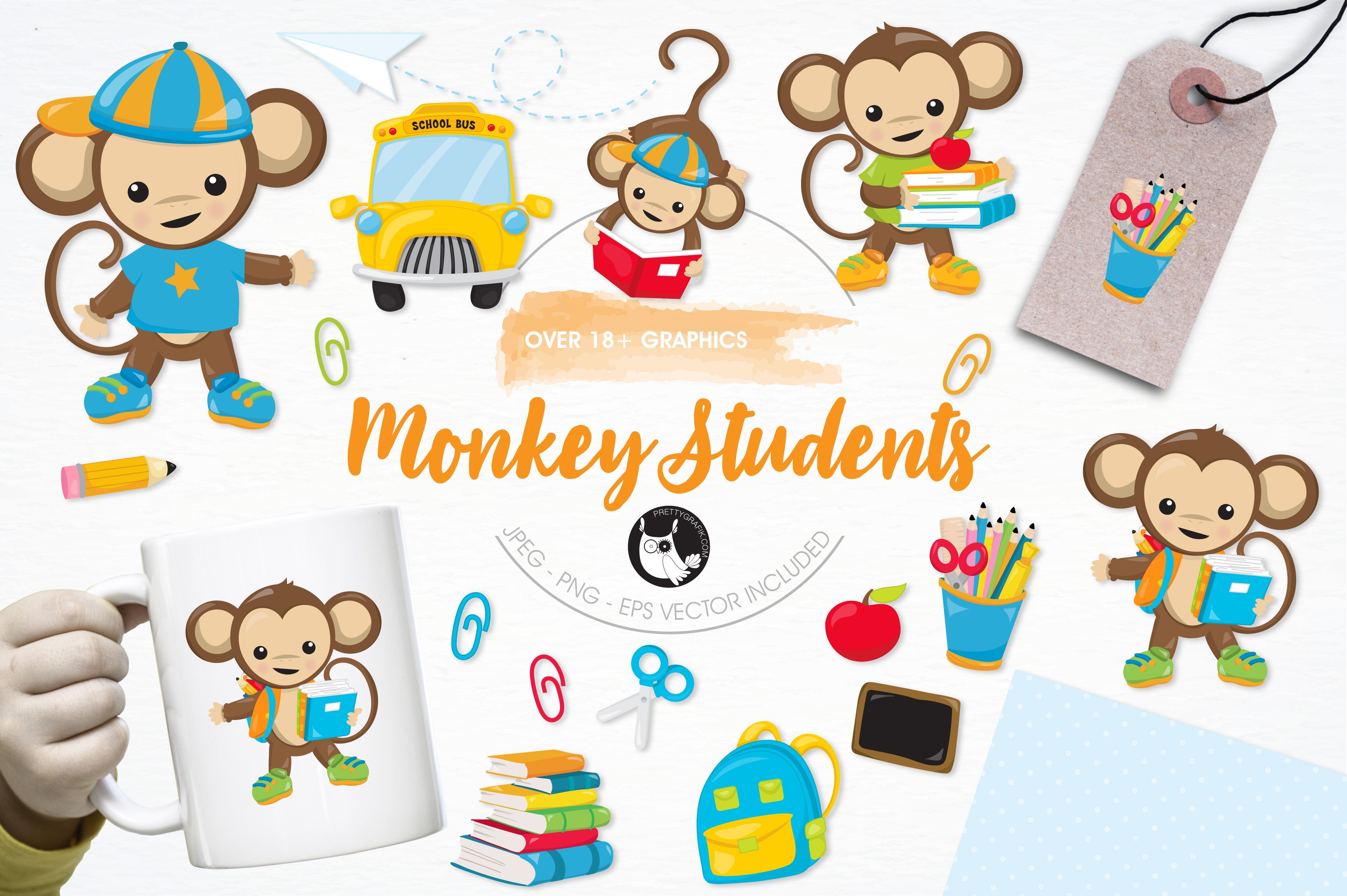 Monkey students illustration pack - Vector Image