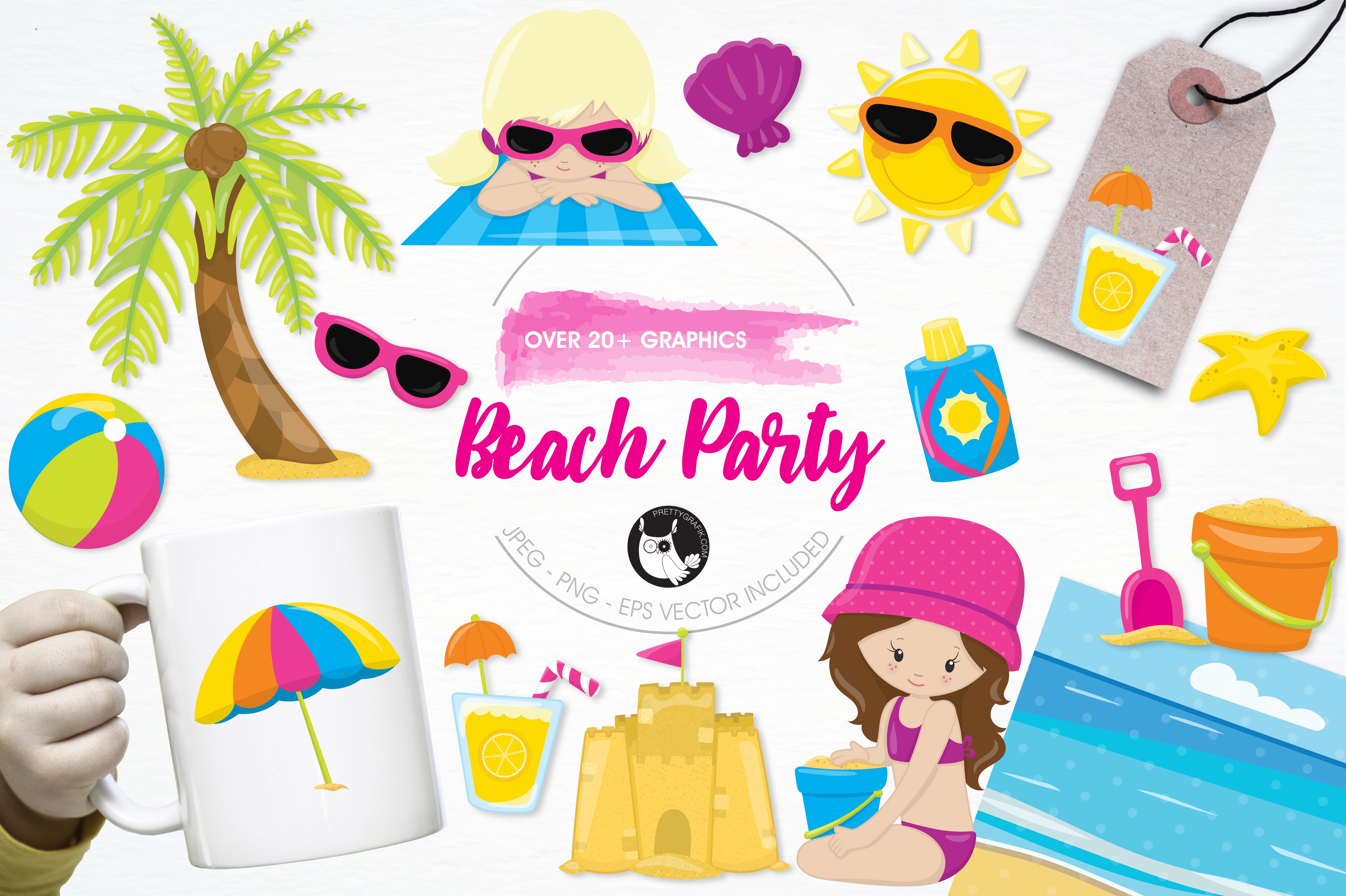 Beach party illustration pack - Vector Image