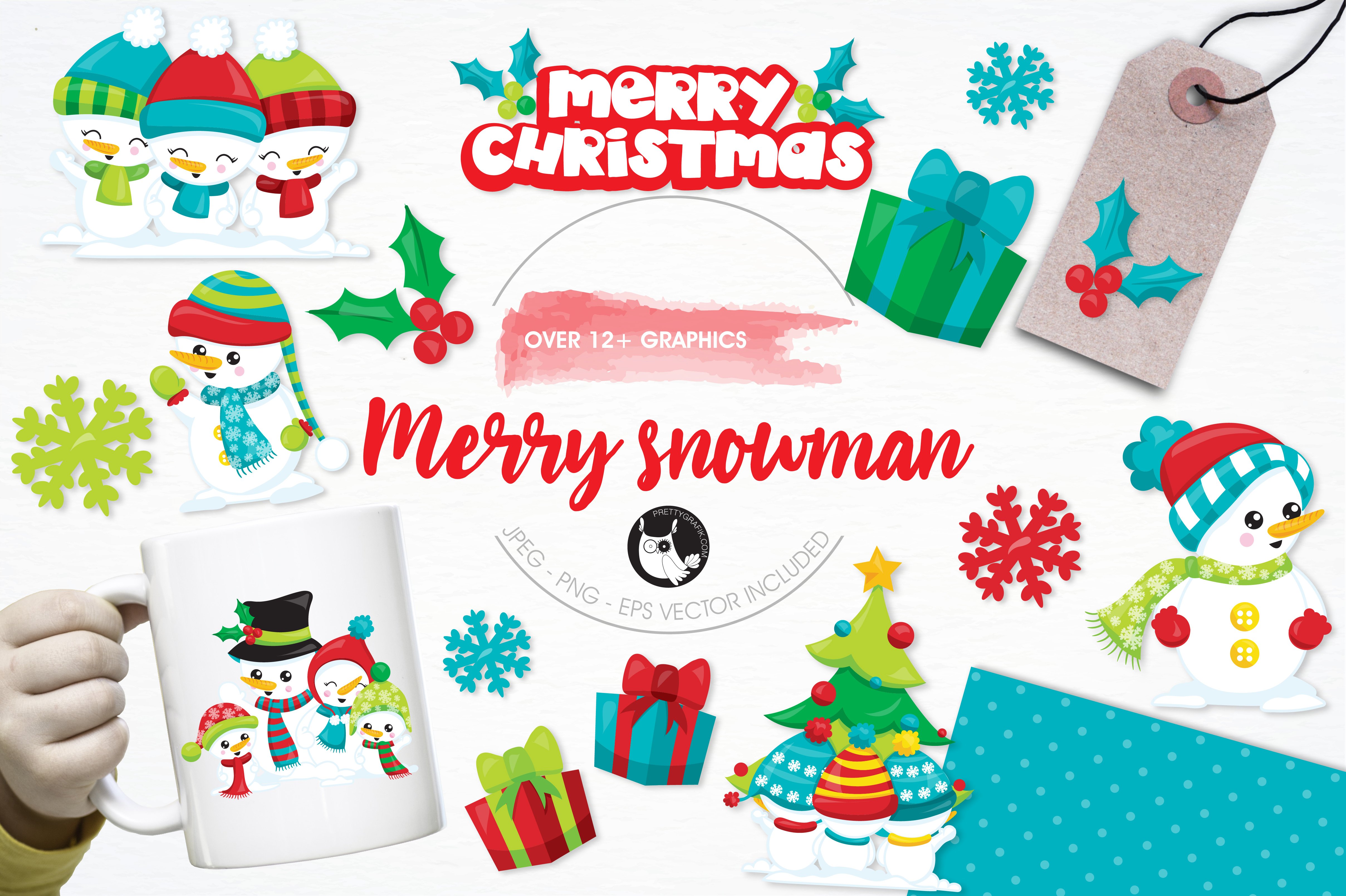 Merry snowman illustration pack - Vector Image