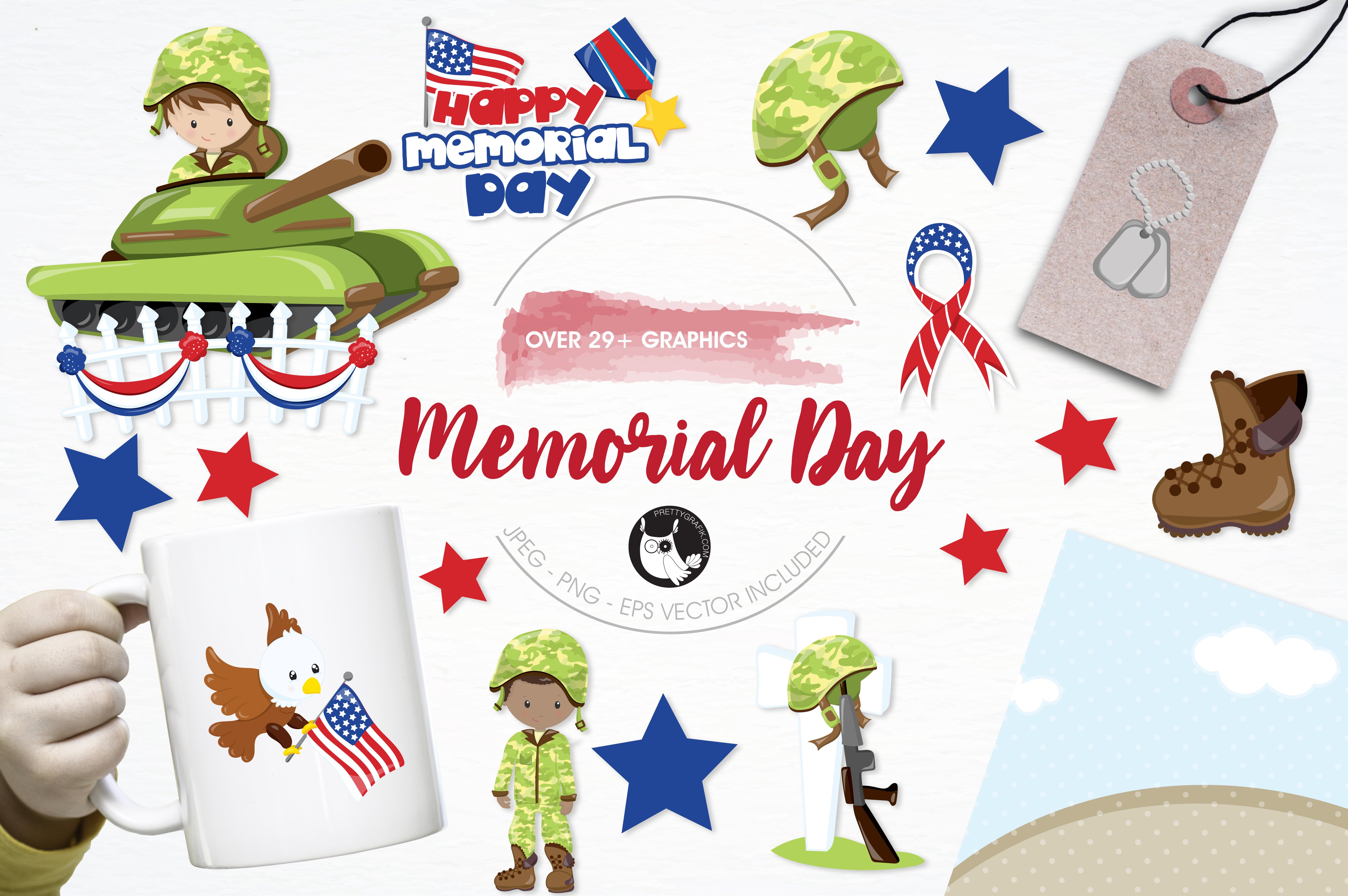 Memorial day illustration pack - Vector Image