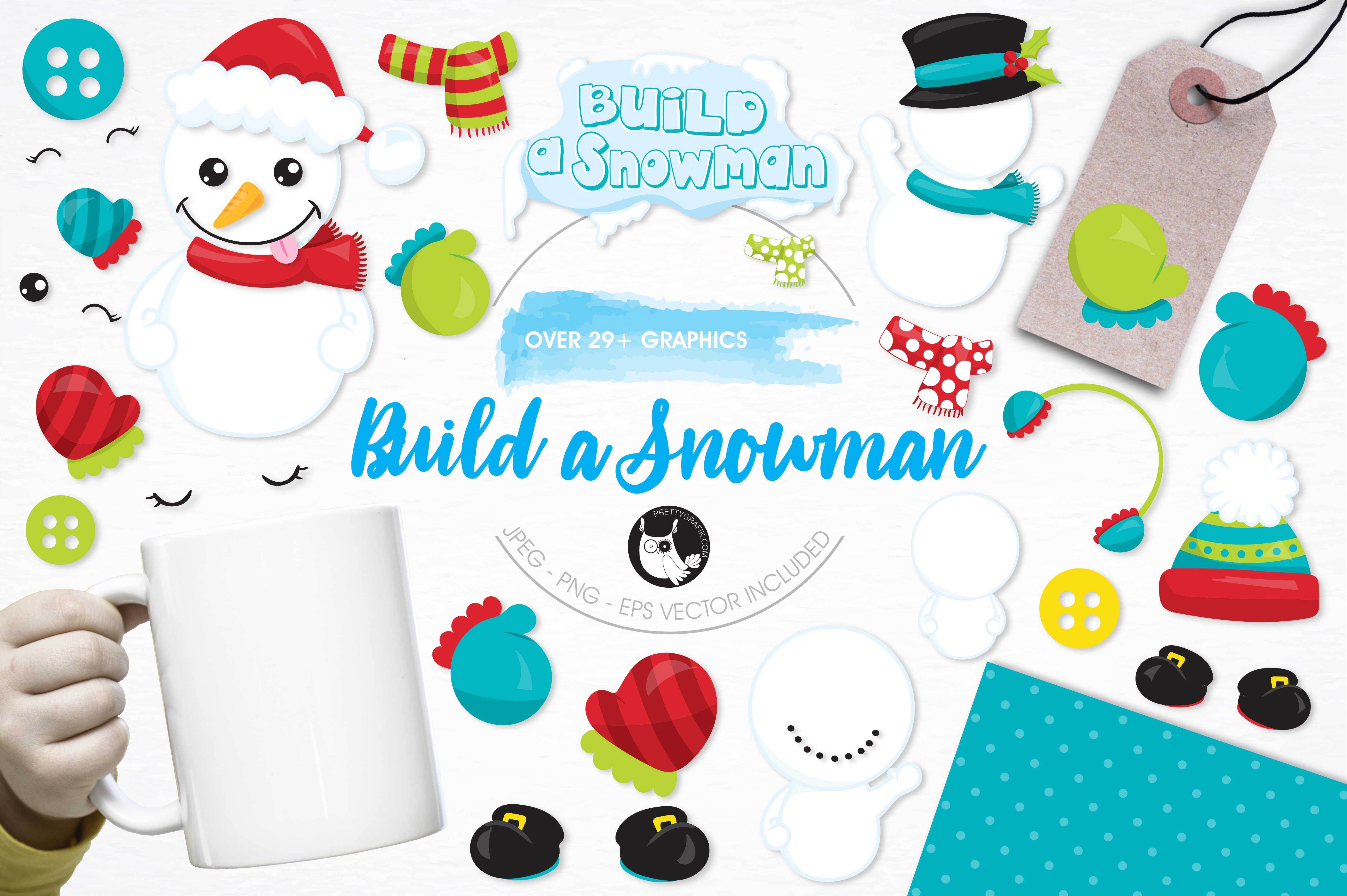 Build a snowman illustration pack - Vector Image