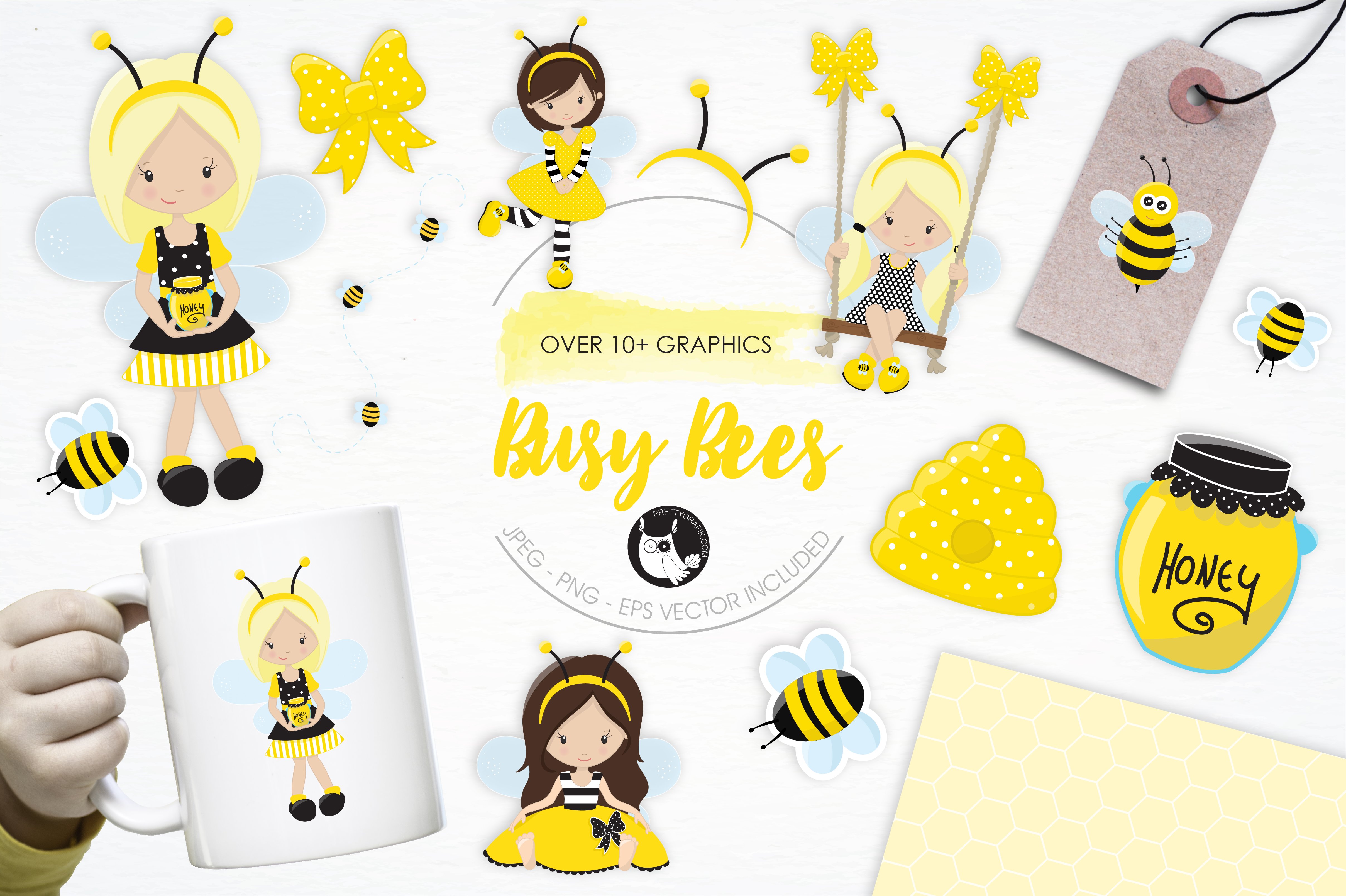 Busy Bees illustration pack - Vector Image