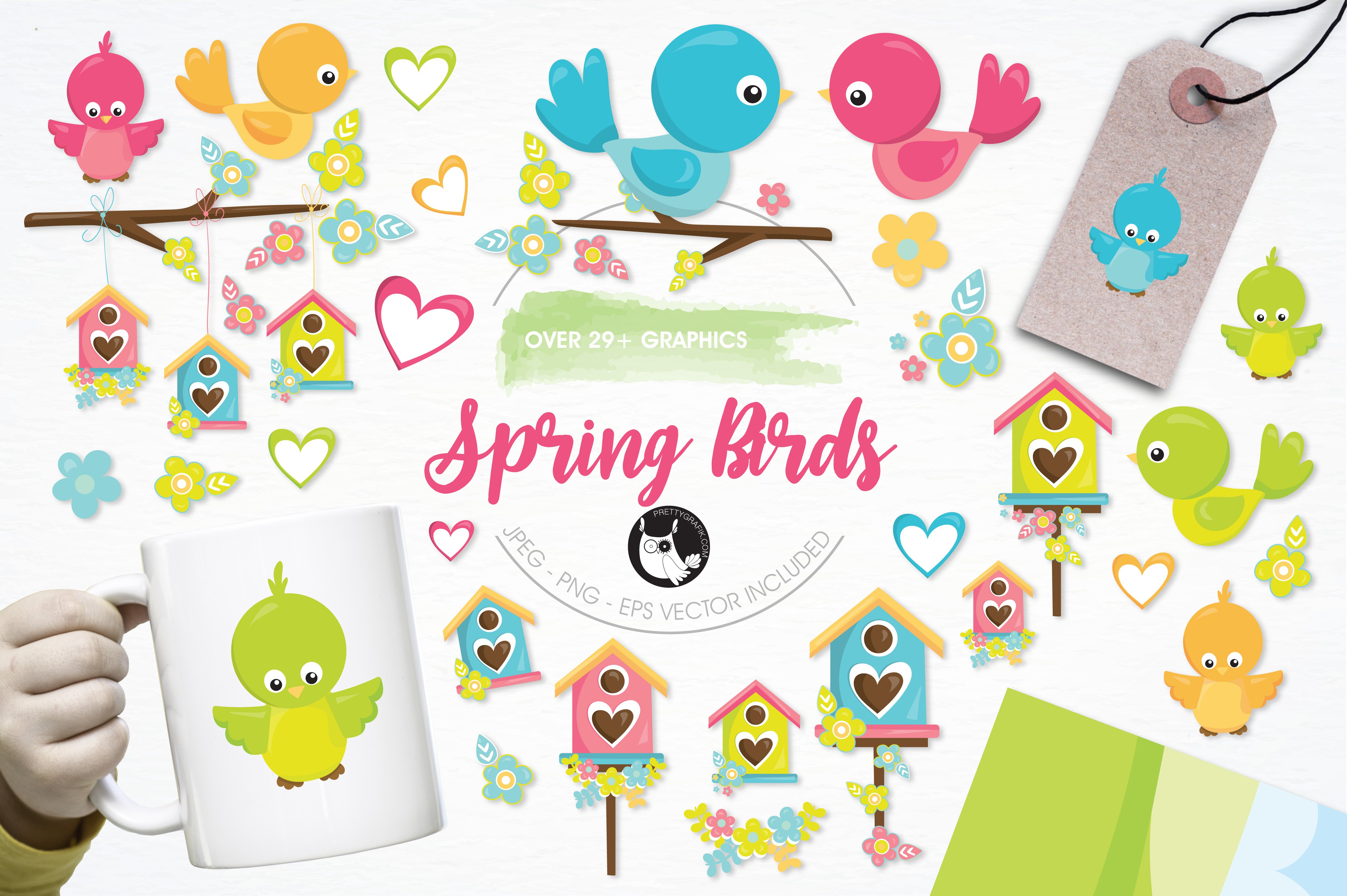 Spring birds illustration pack - Vector Image