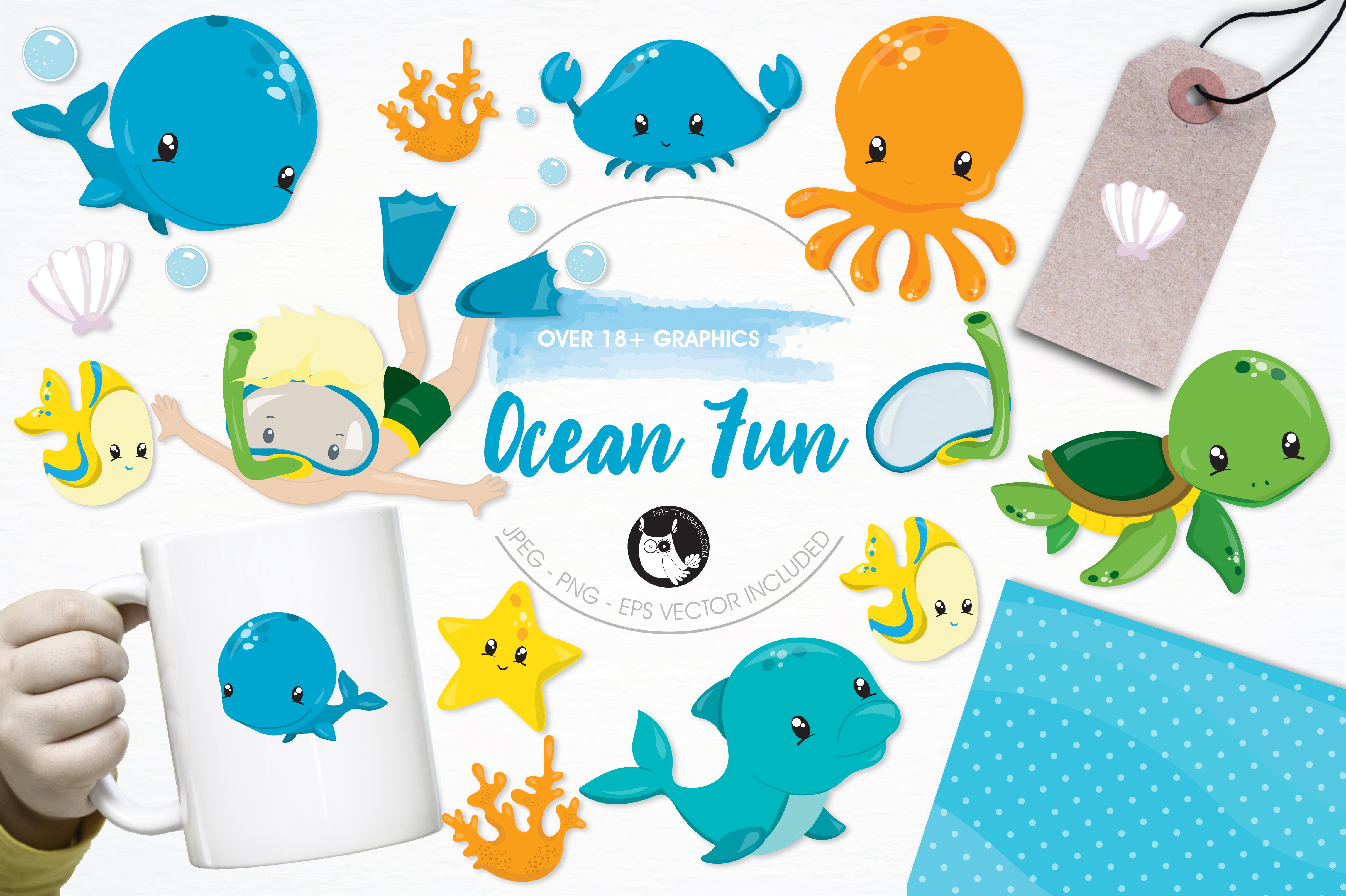 Ocean fun illustration pack - Vector Image