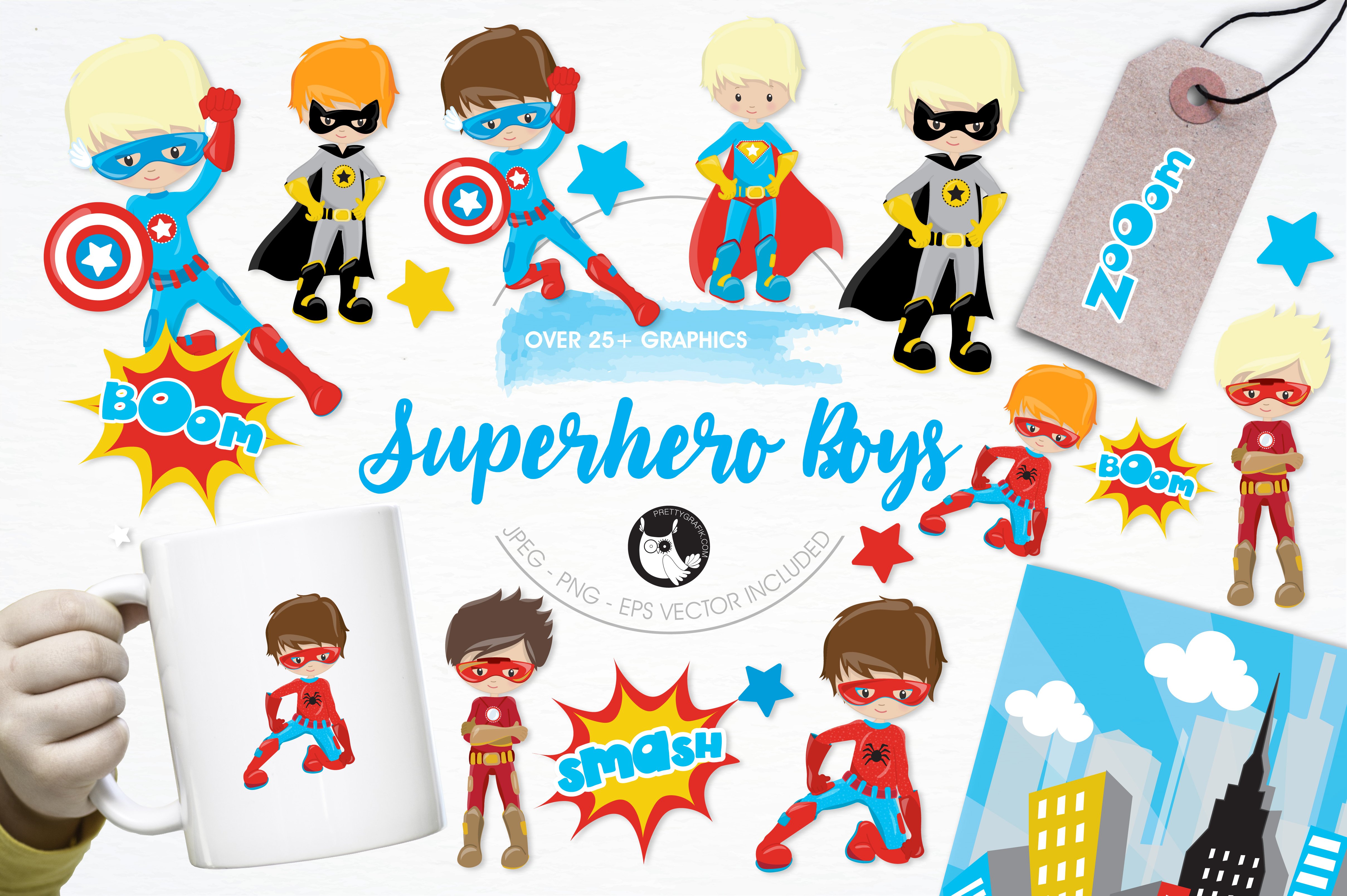 Superhero boys illustration pack - Vector Image