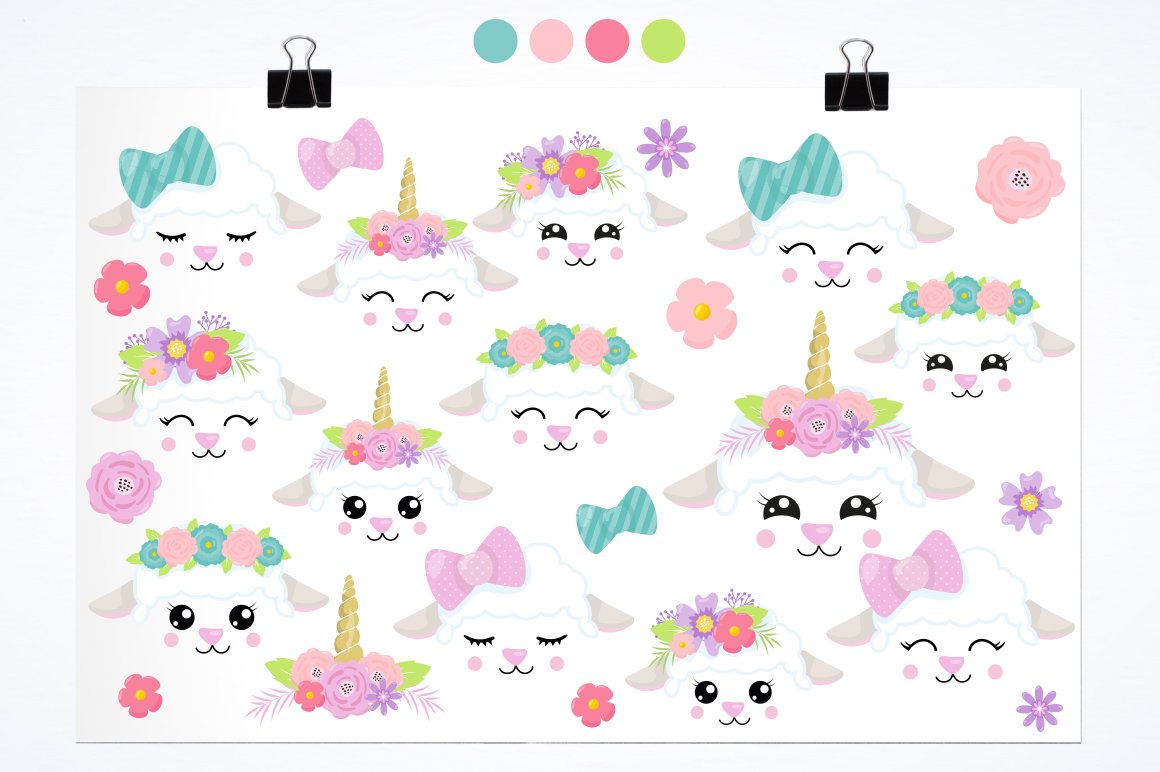 Kawaii Spring Lambs - Vector Image