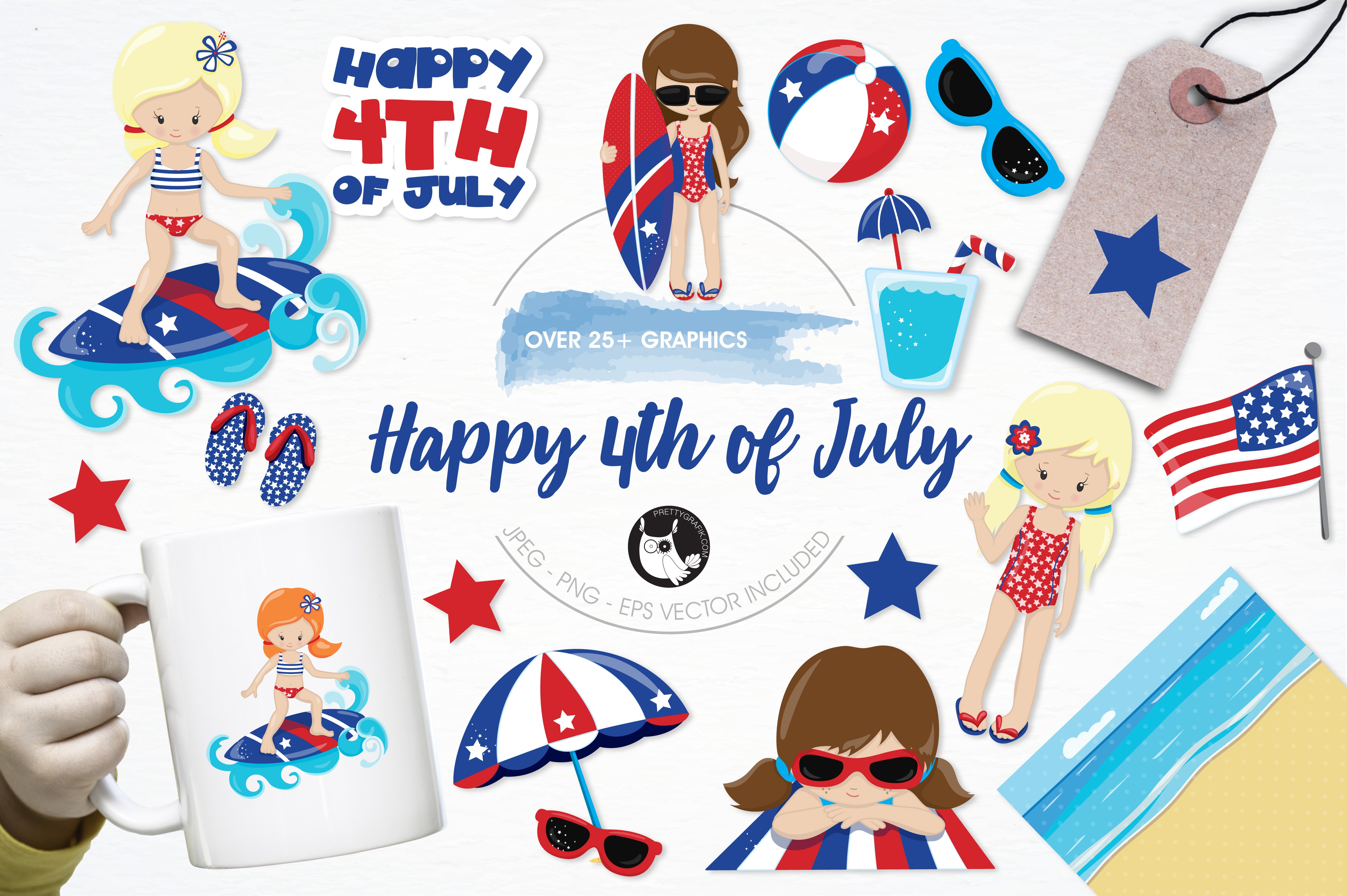 Happy 4th of July illustration pack - Vector Image