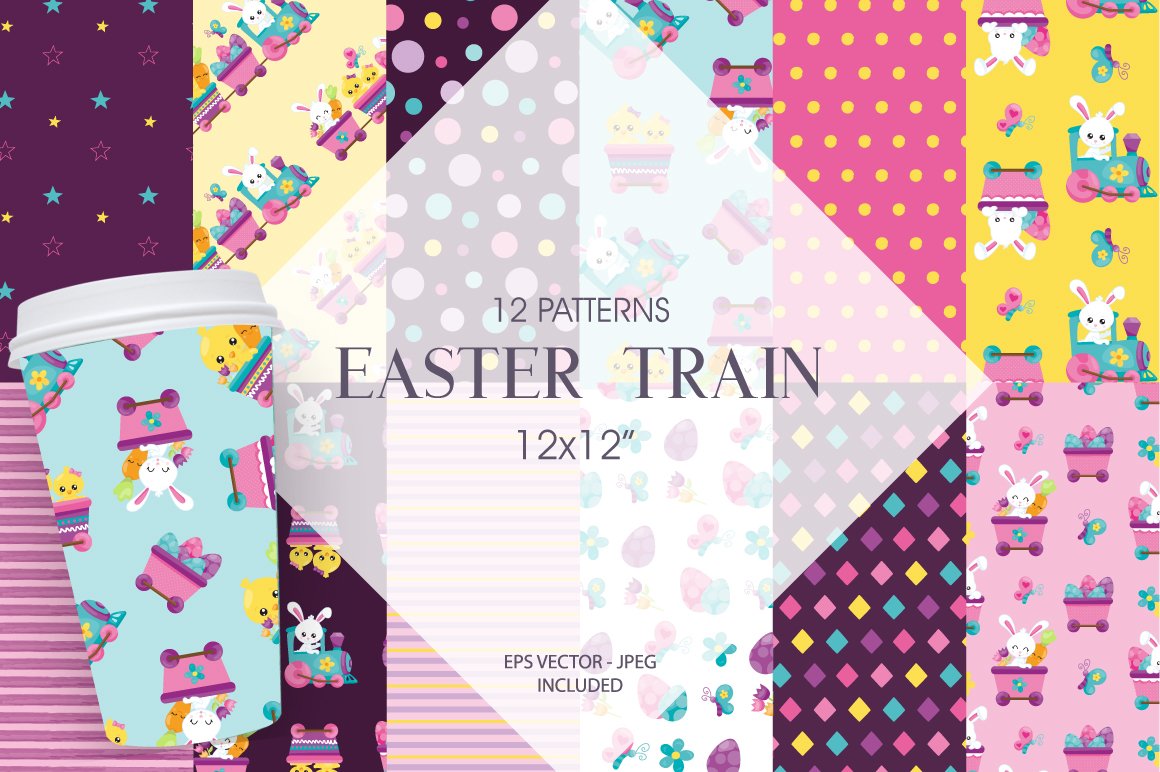 Easter Train Digital Paper - Vector Image