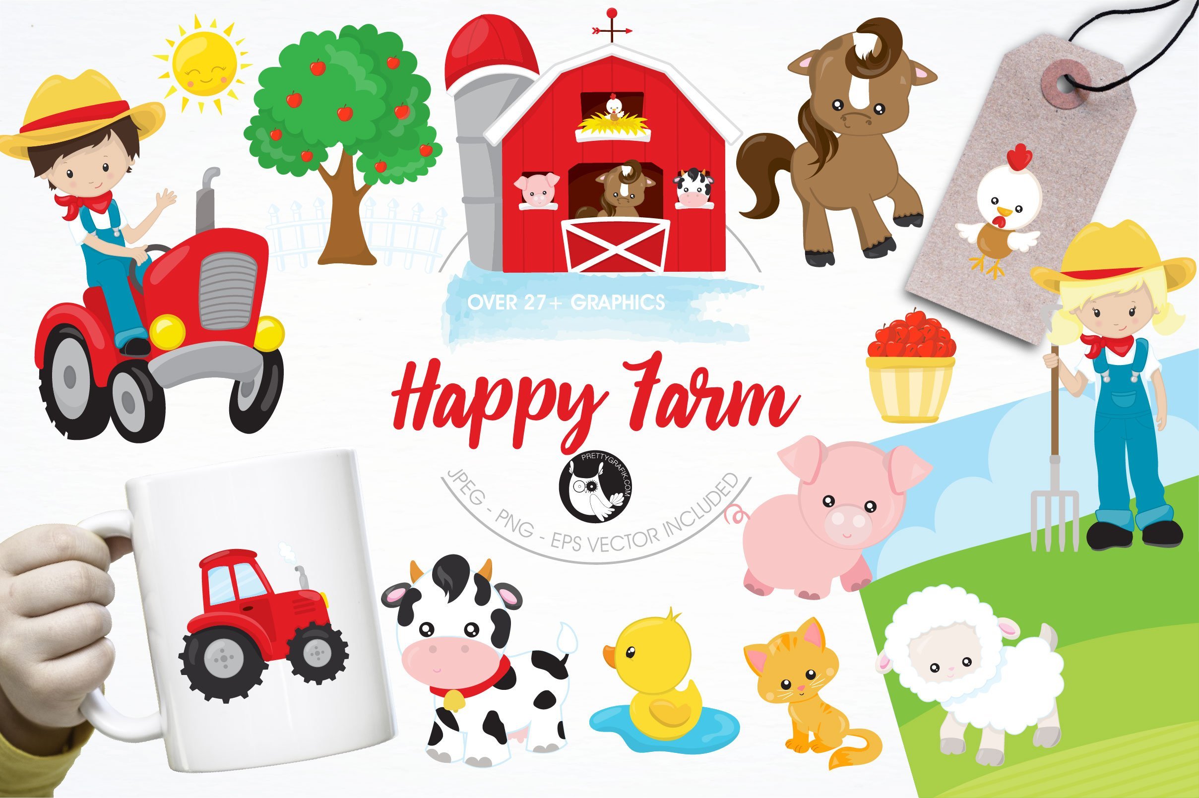 Happy farm graphics & illustrations - Vector Image