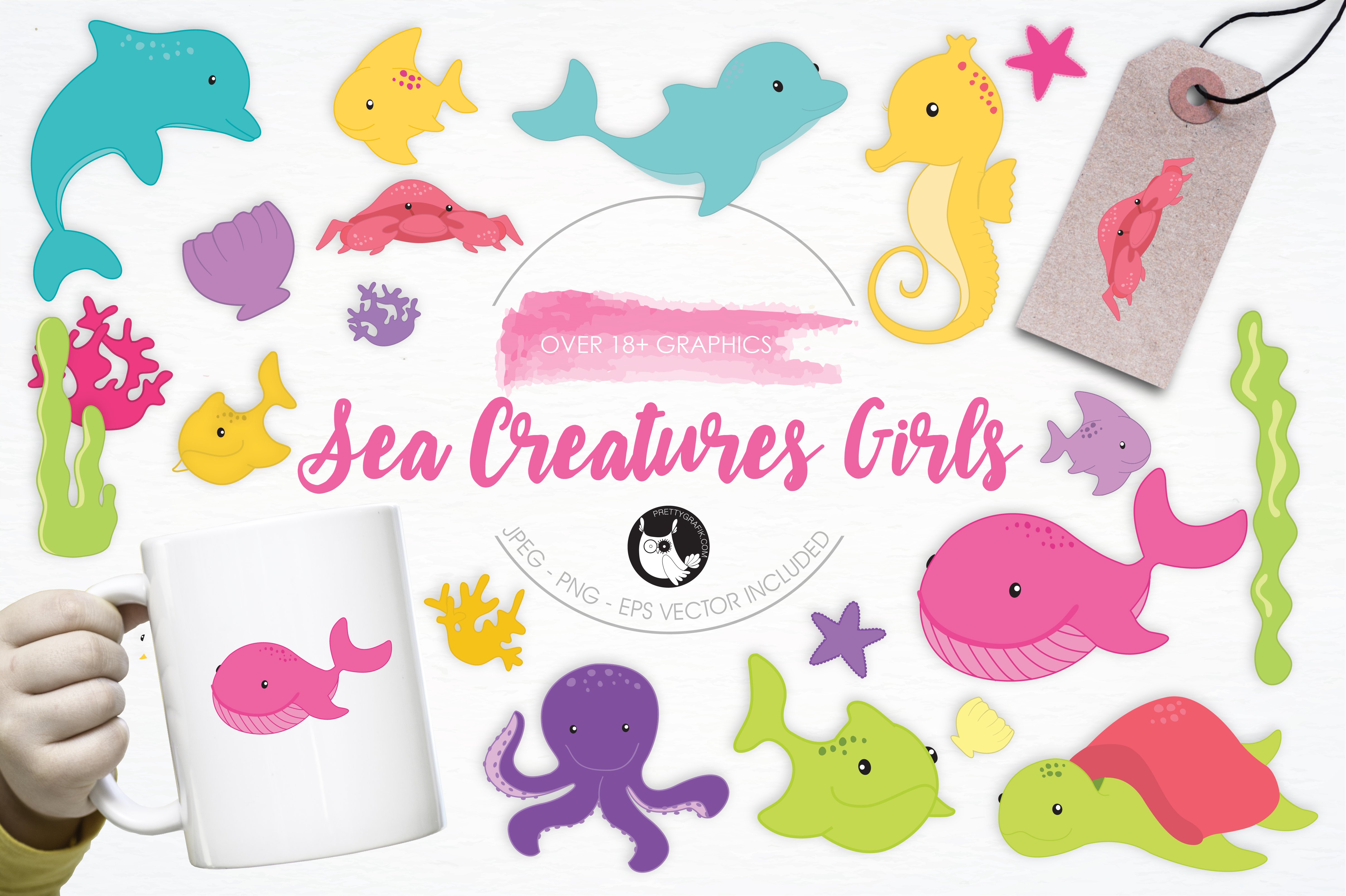 Sea Creature Girls illustration pack - Vector Image