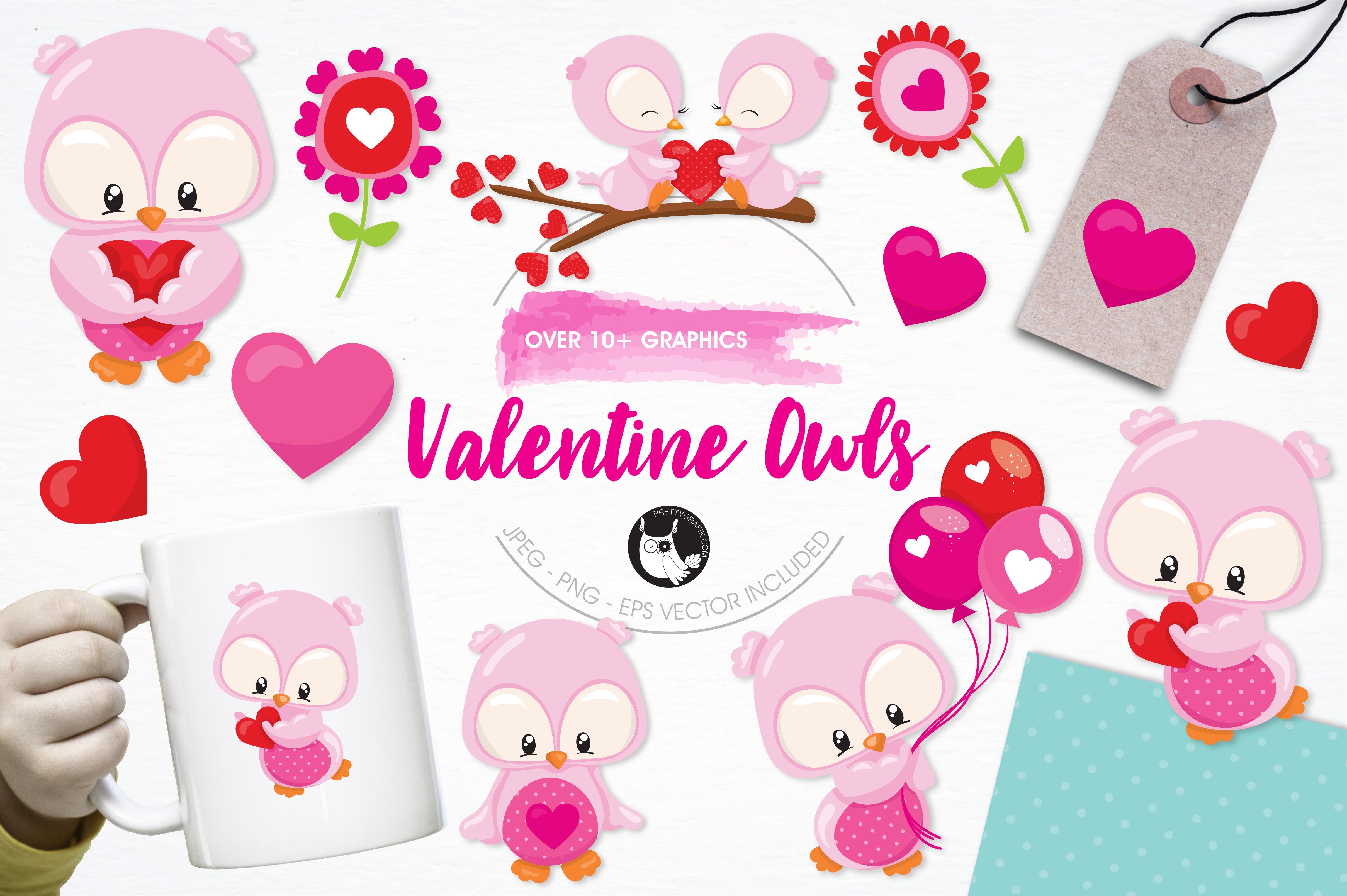 Valentine owls illustration pack - Vector Image