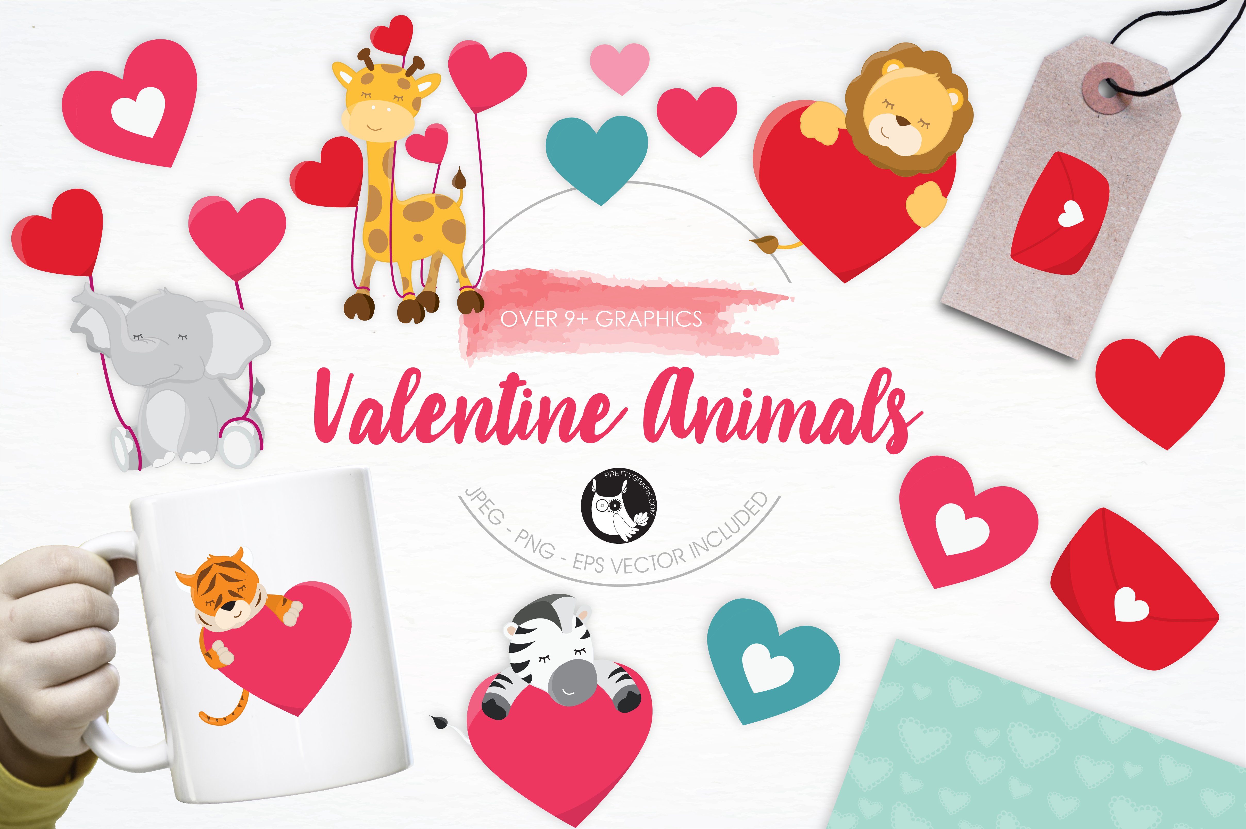 Valentine Animals illustration pack - Vector Image
