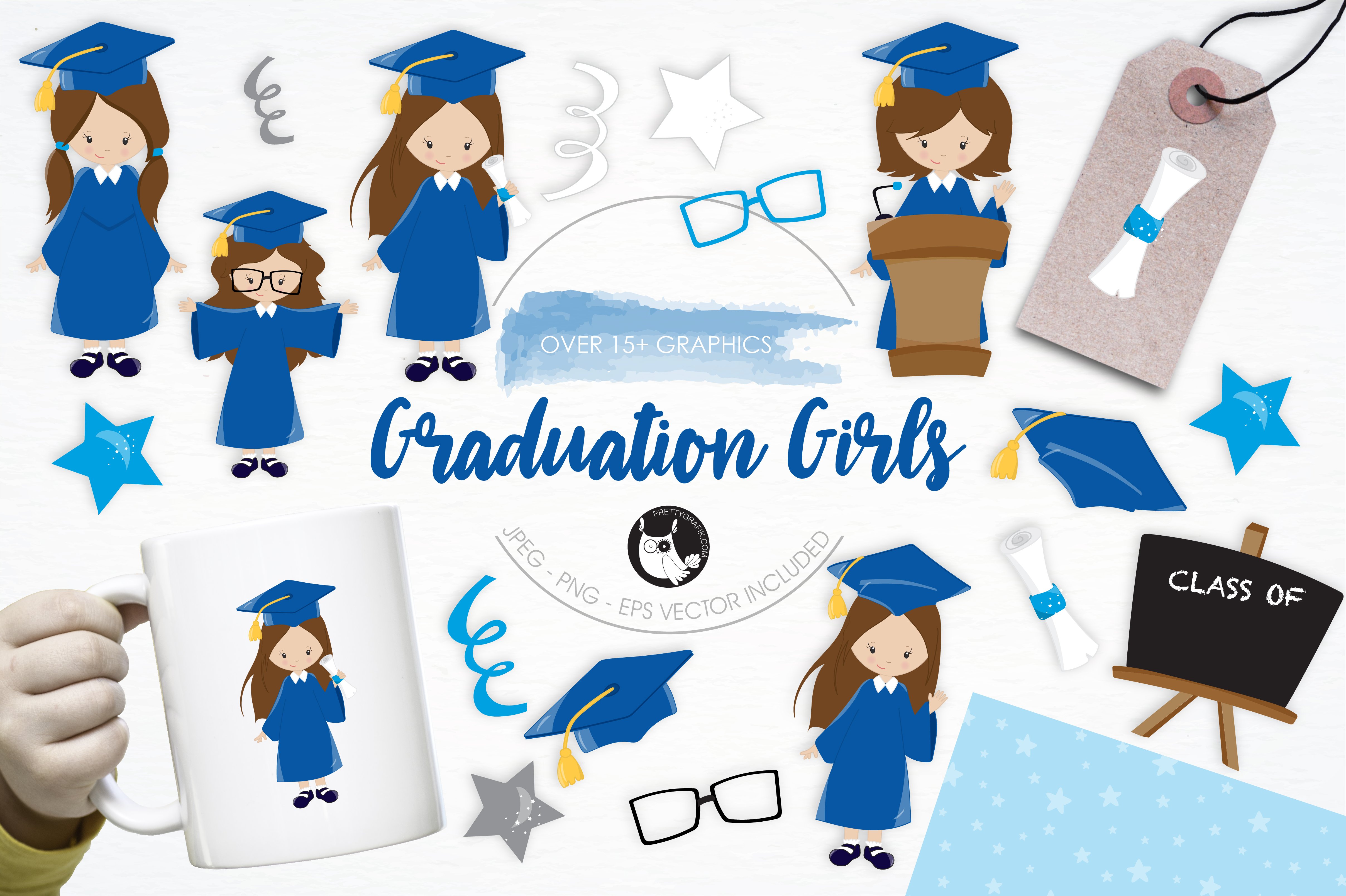 Graduation Girls illustration pack - Vector Image