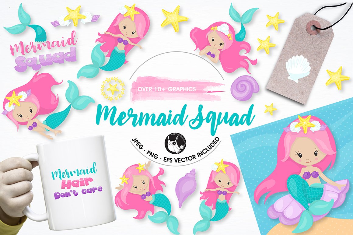 Mermaid squad graphics illustrations - Vector Image