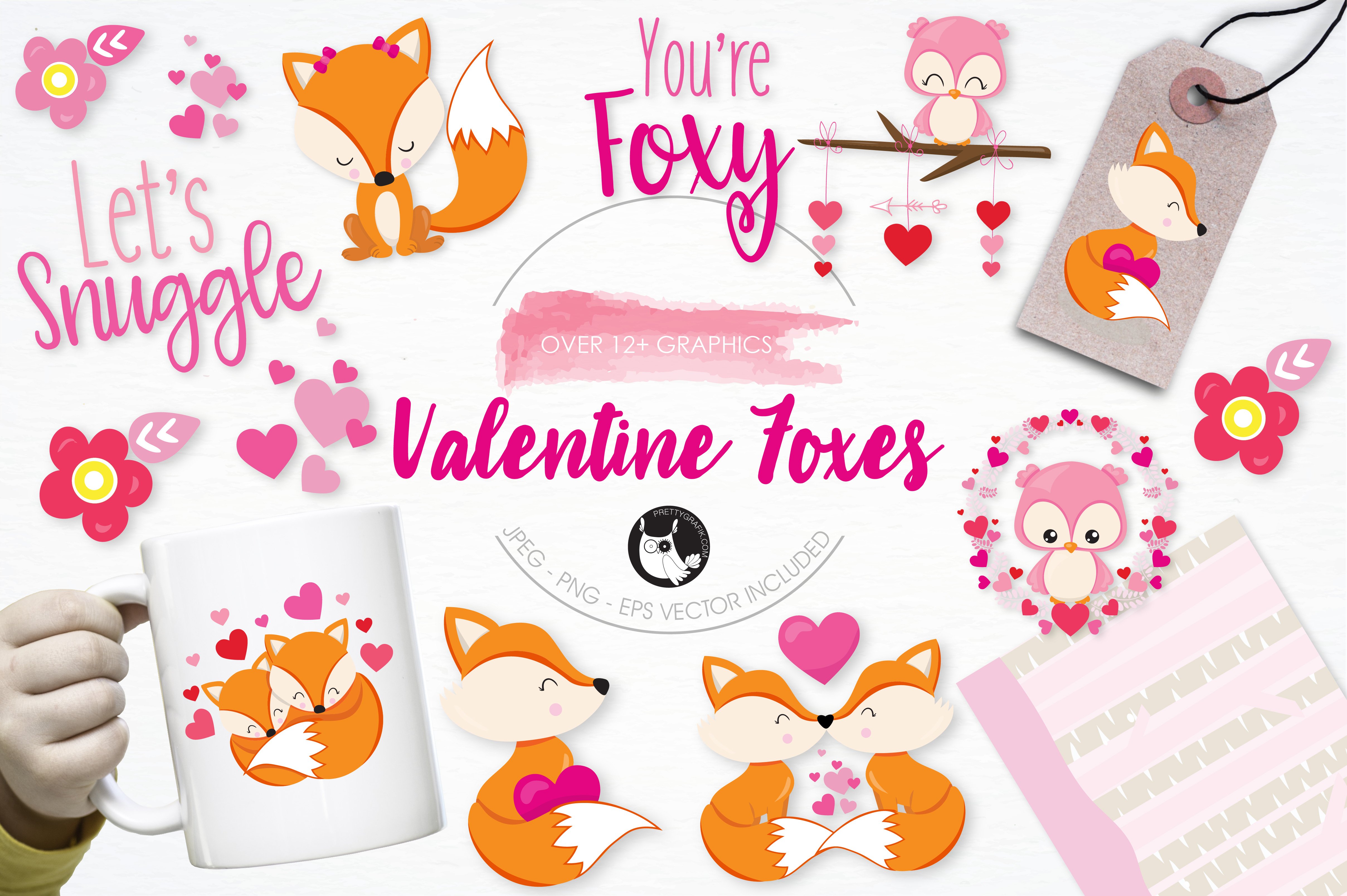 Valentine foxes illustration pack - Vector Image