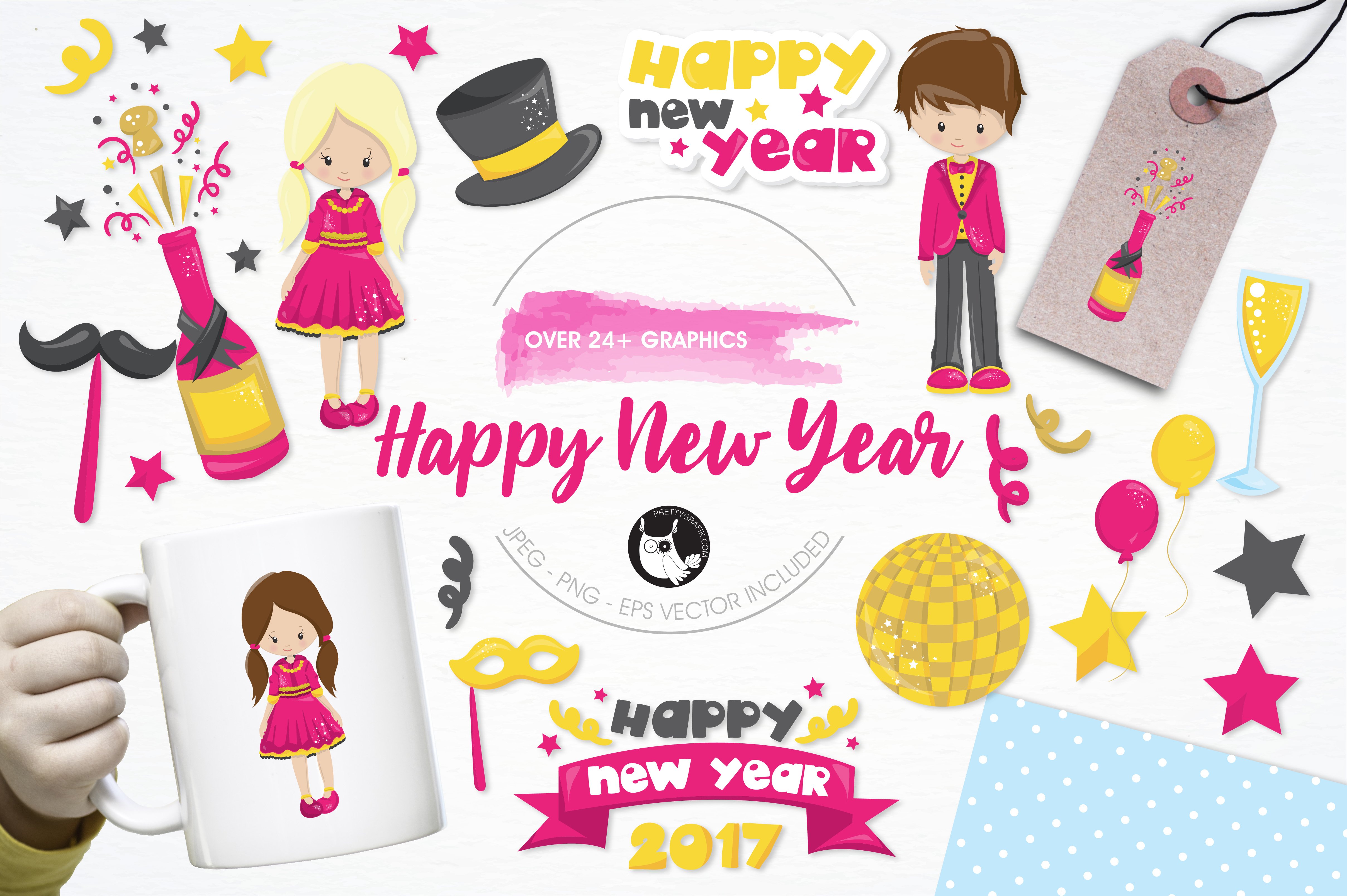 Happy New Year illustration pack - Vector Image