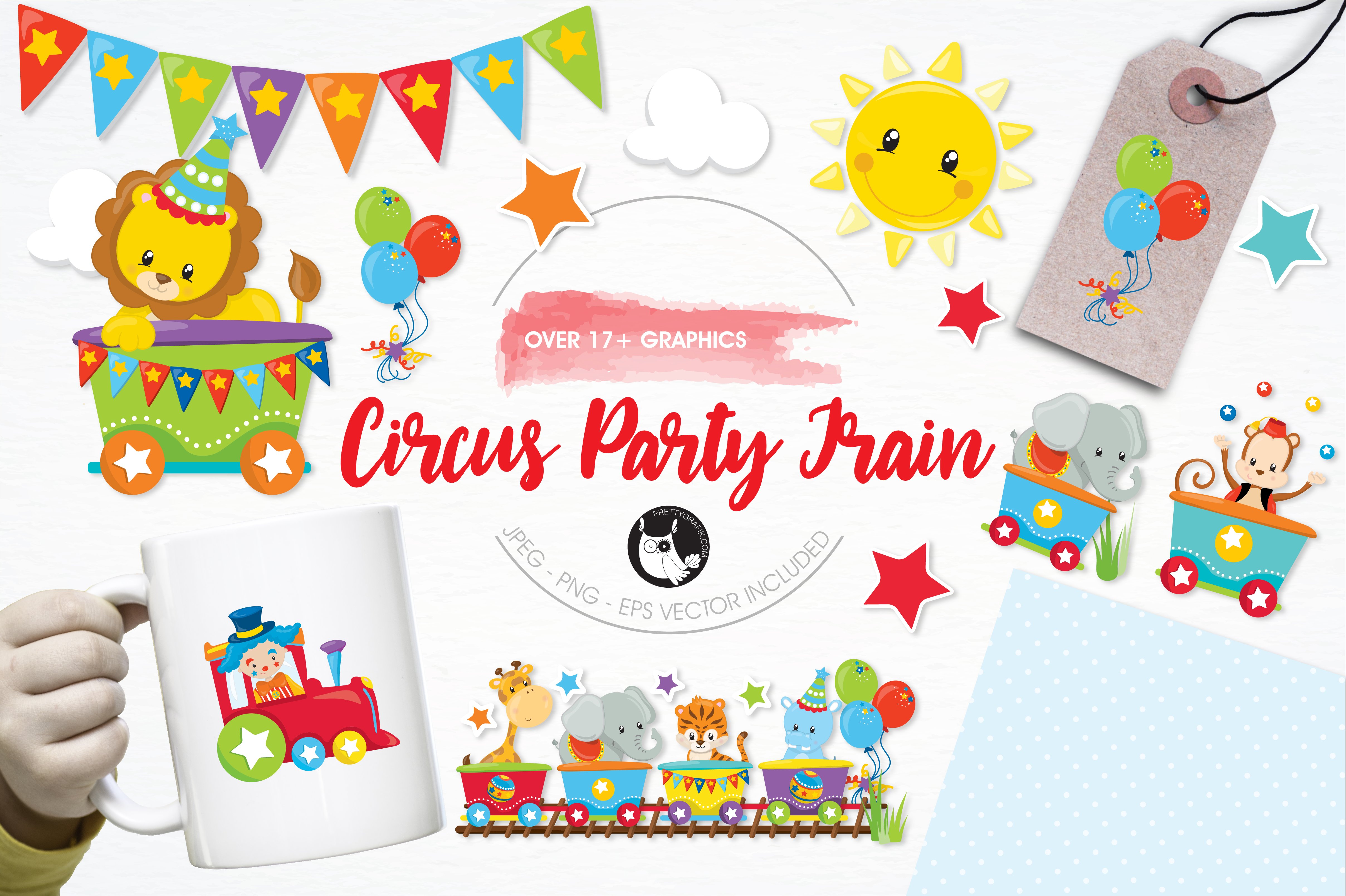 Circus party train illustration pack - Vector Image