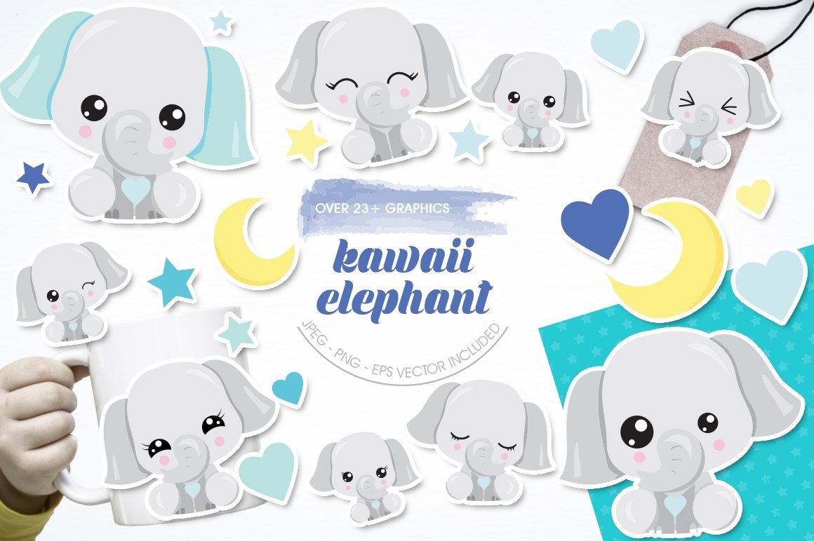 Kawaii Elephant - Vector Image