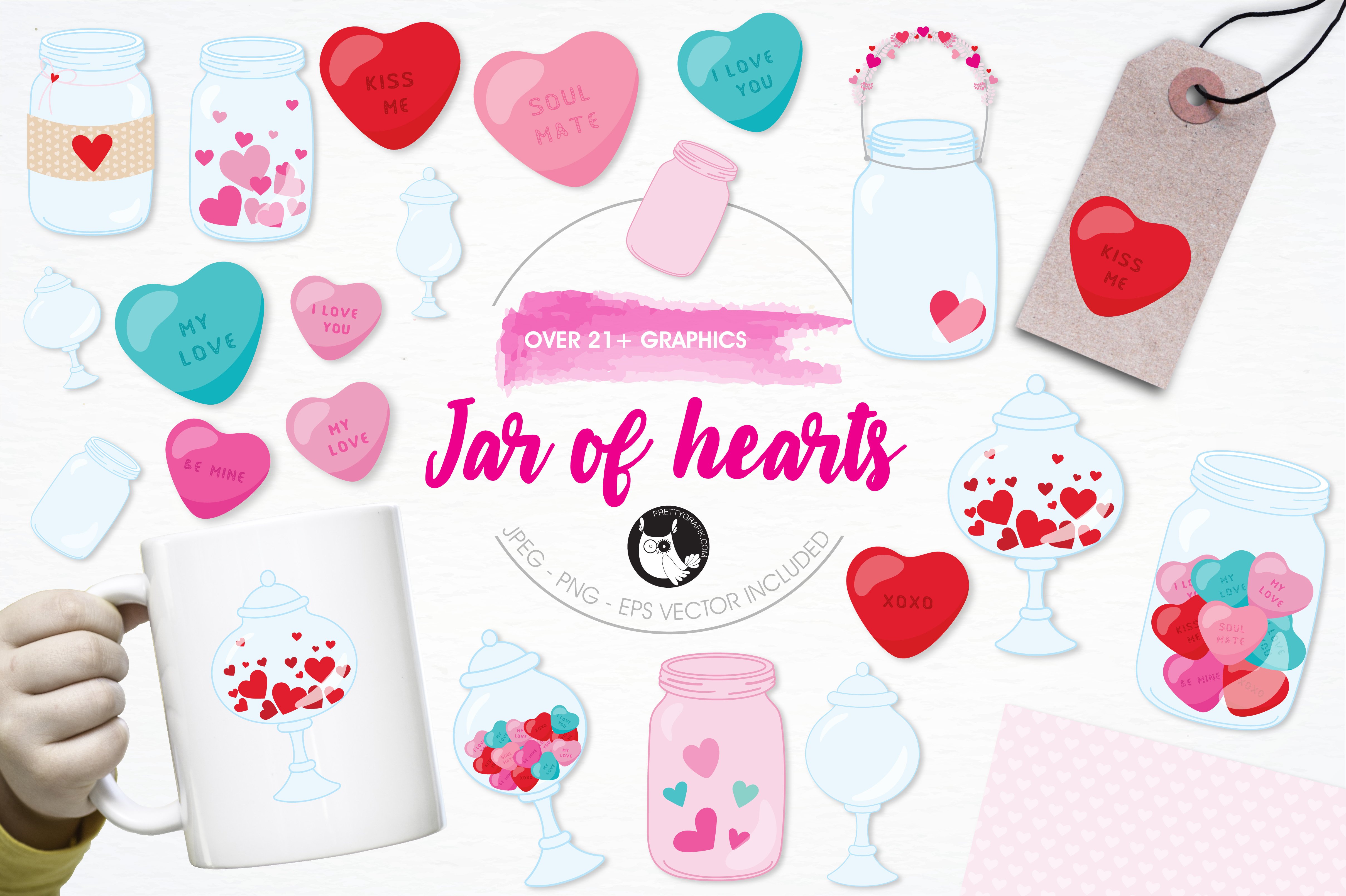 Jar of hearts illustration pack - Vector Image