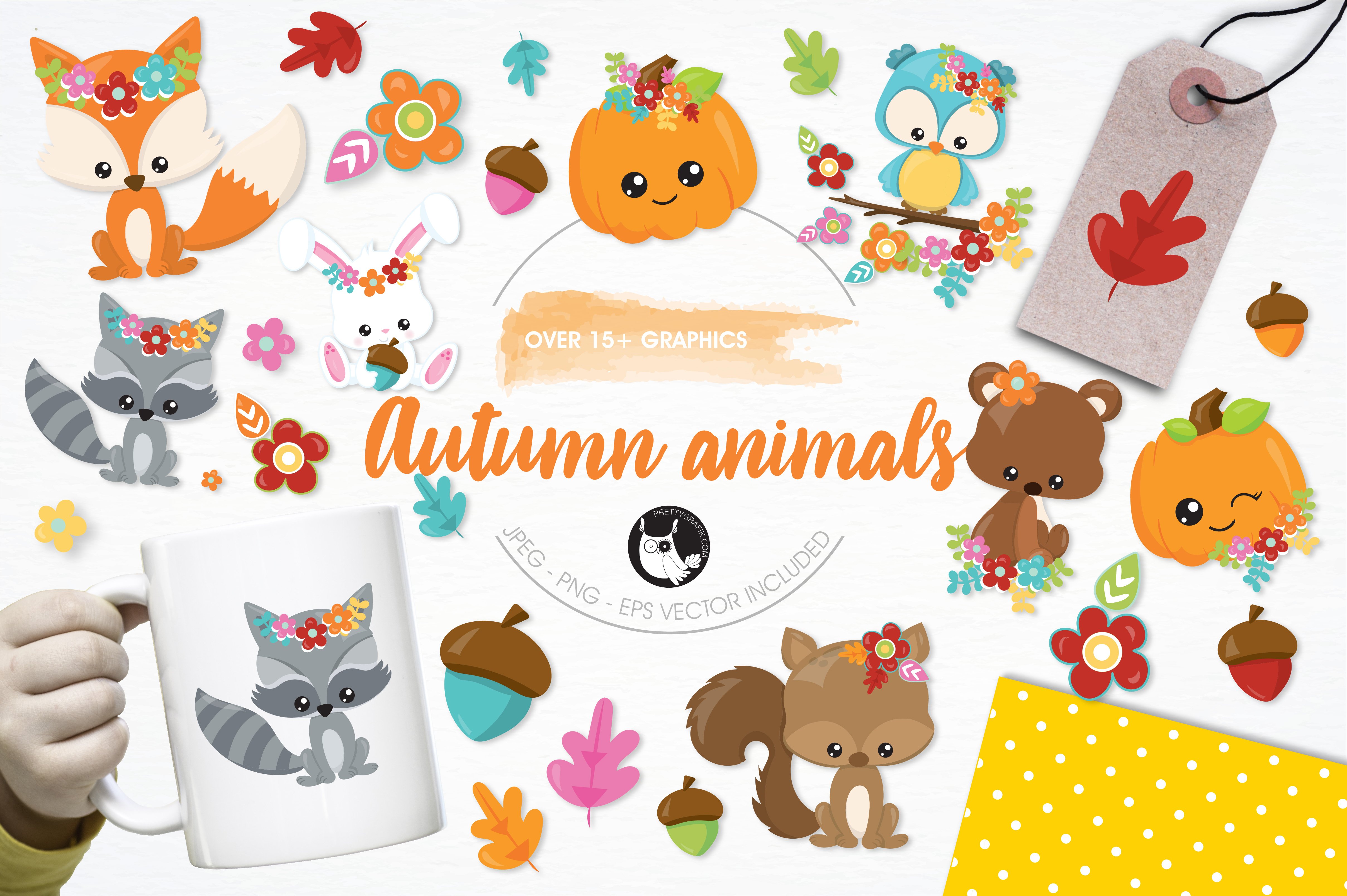 Autumn animals illustration pack - Vector Image