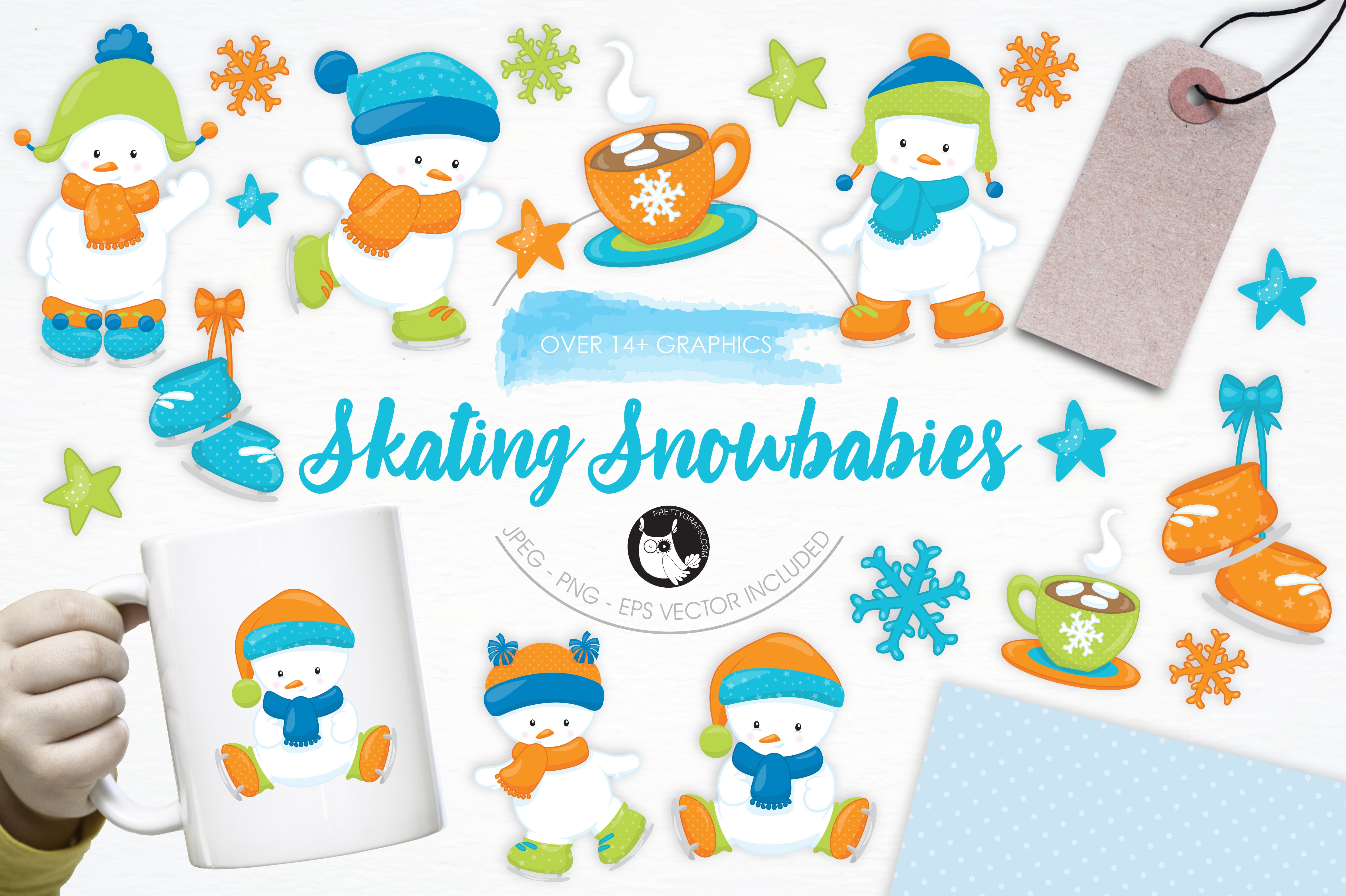 Skating Snowbabies illustration pack - Vector Image