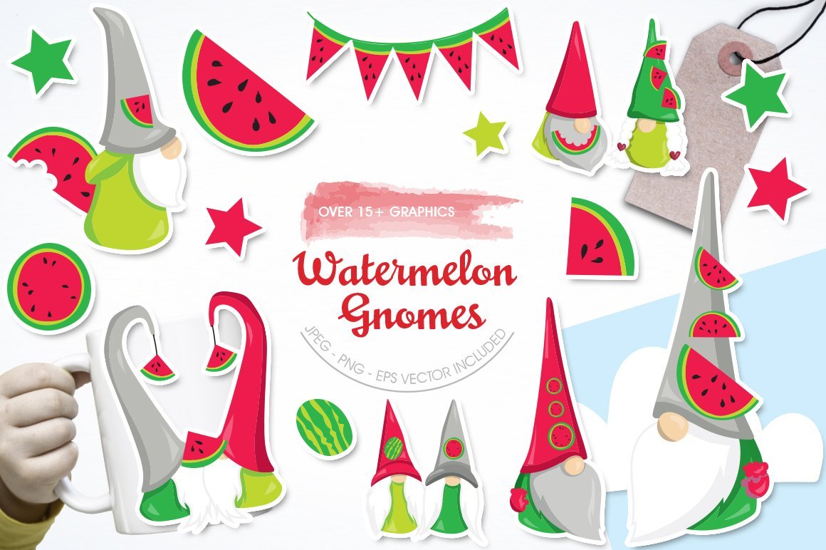 Watermelon Gnomes - Vector Image