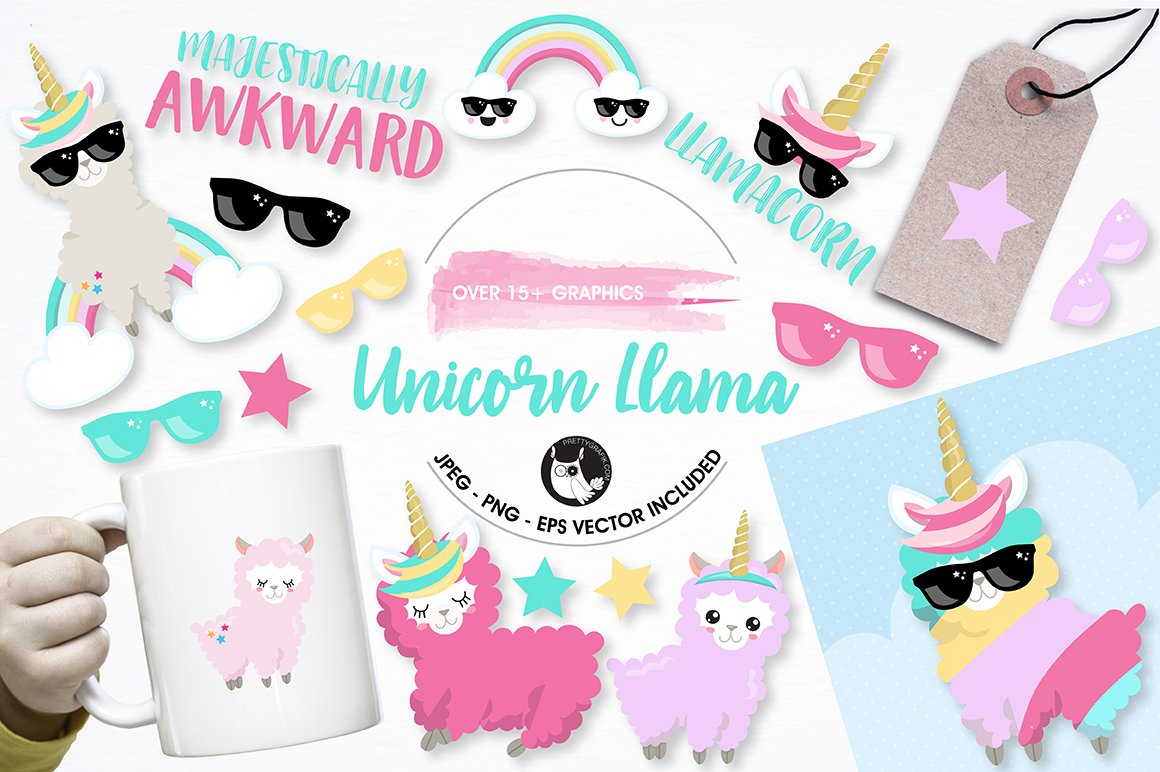 Llama unicorn graphics illustrations - Vector Image