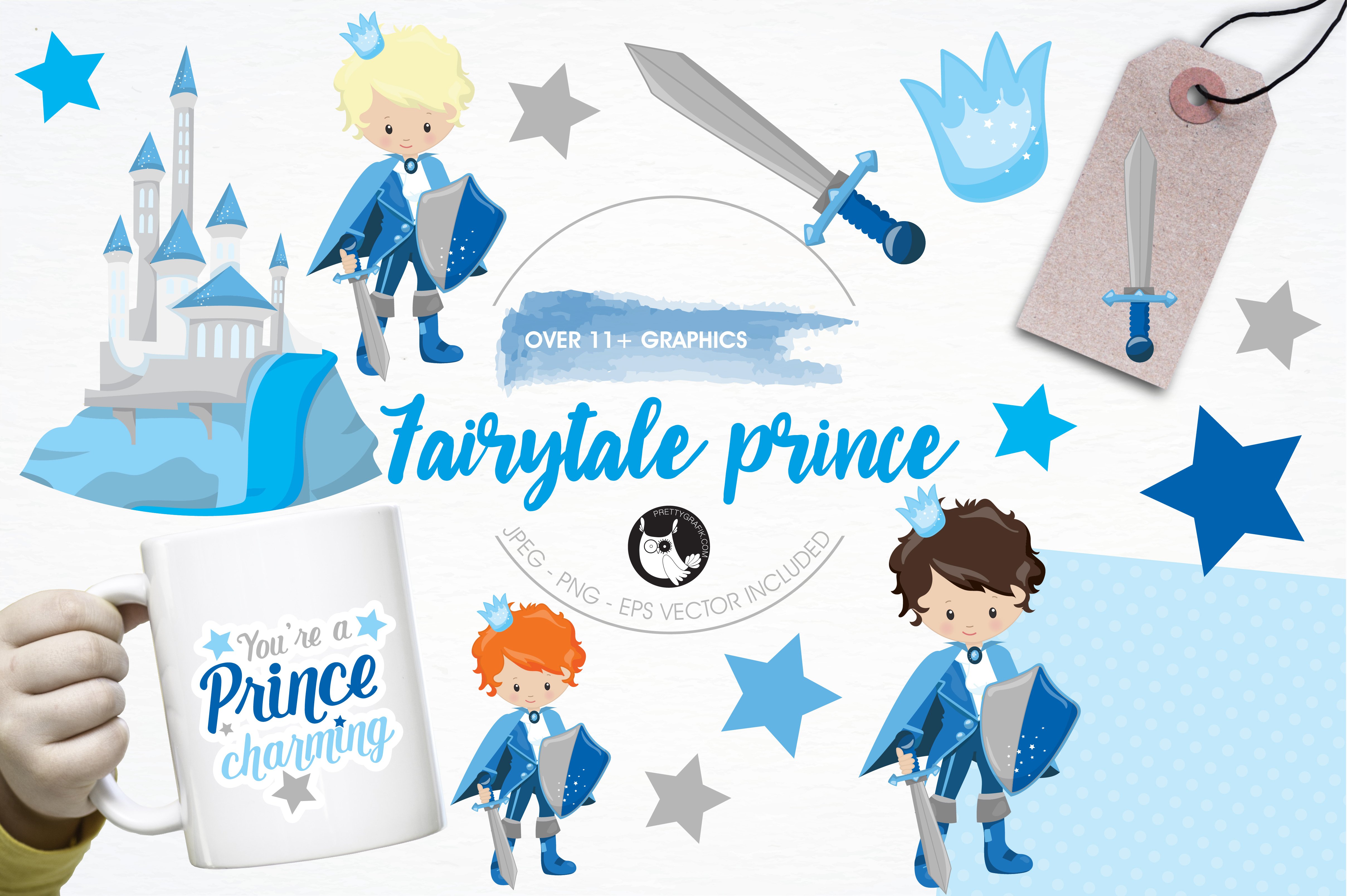 Fairytale prince illustration pack - Vector Image