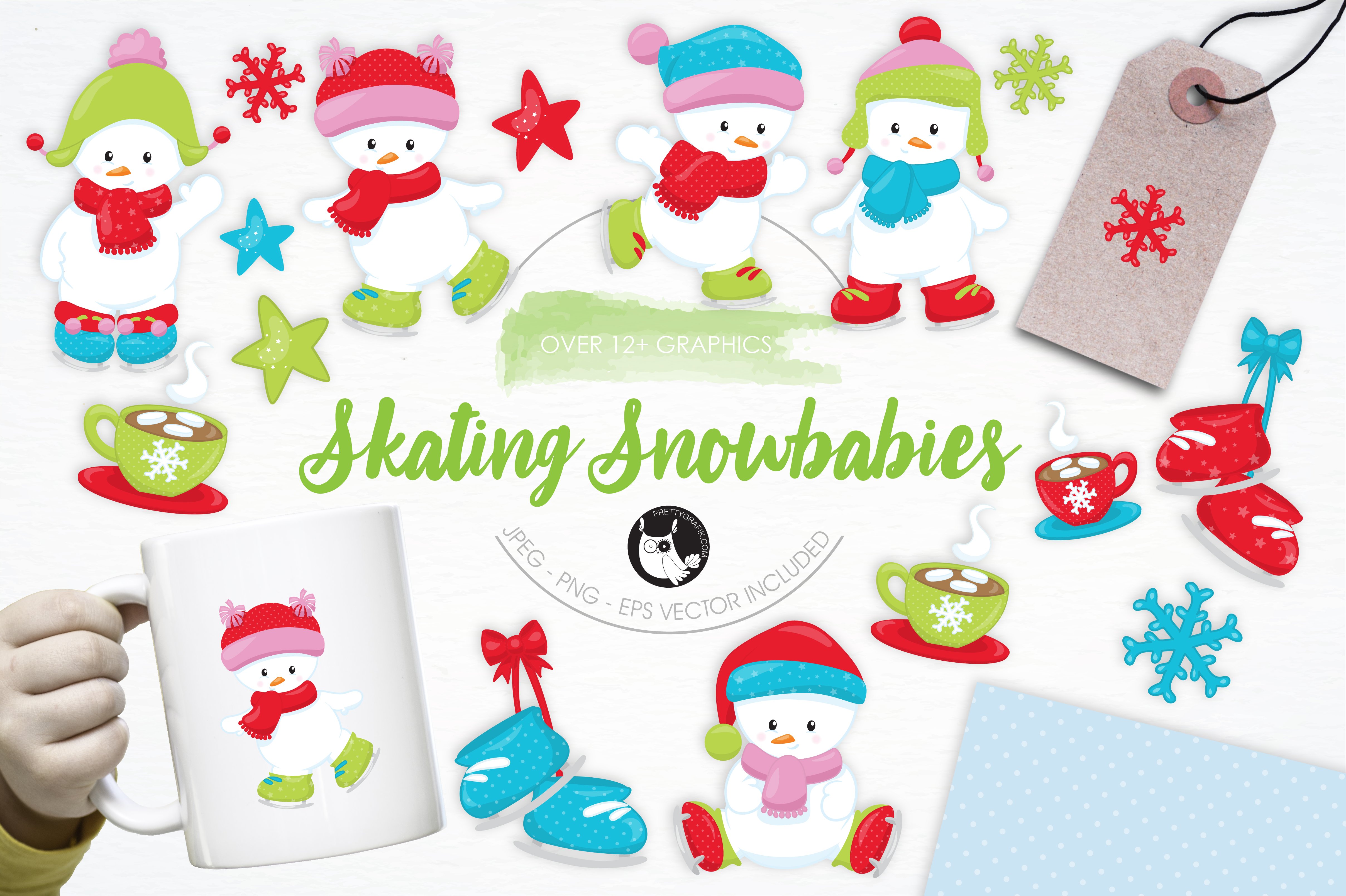 Skating Snowbabies illustration pack - Vector Image