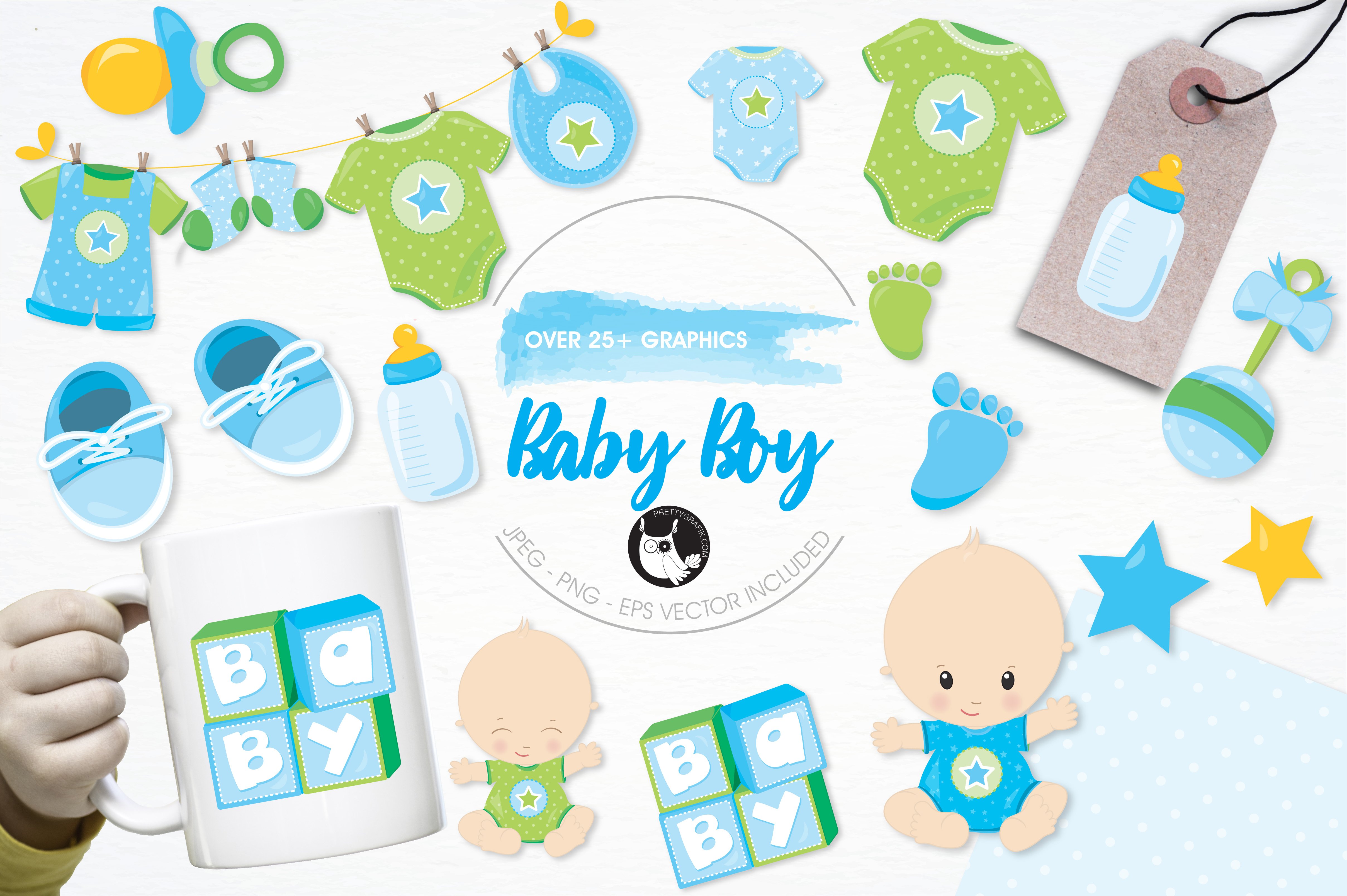 Baby boy illustration pack - Vector Image