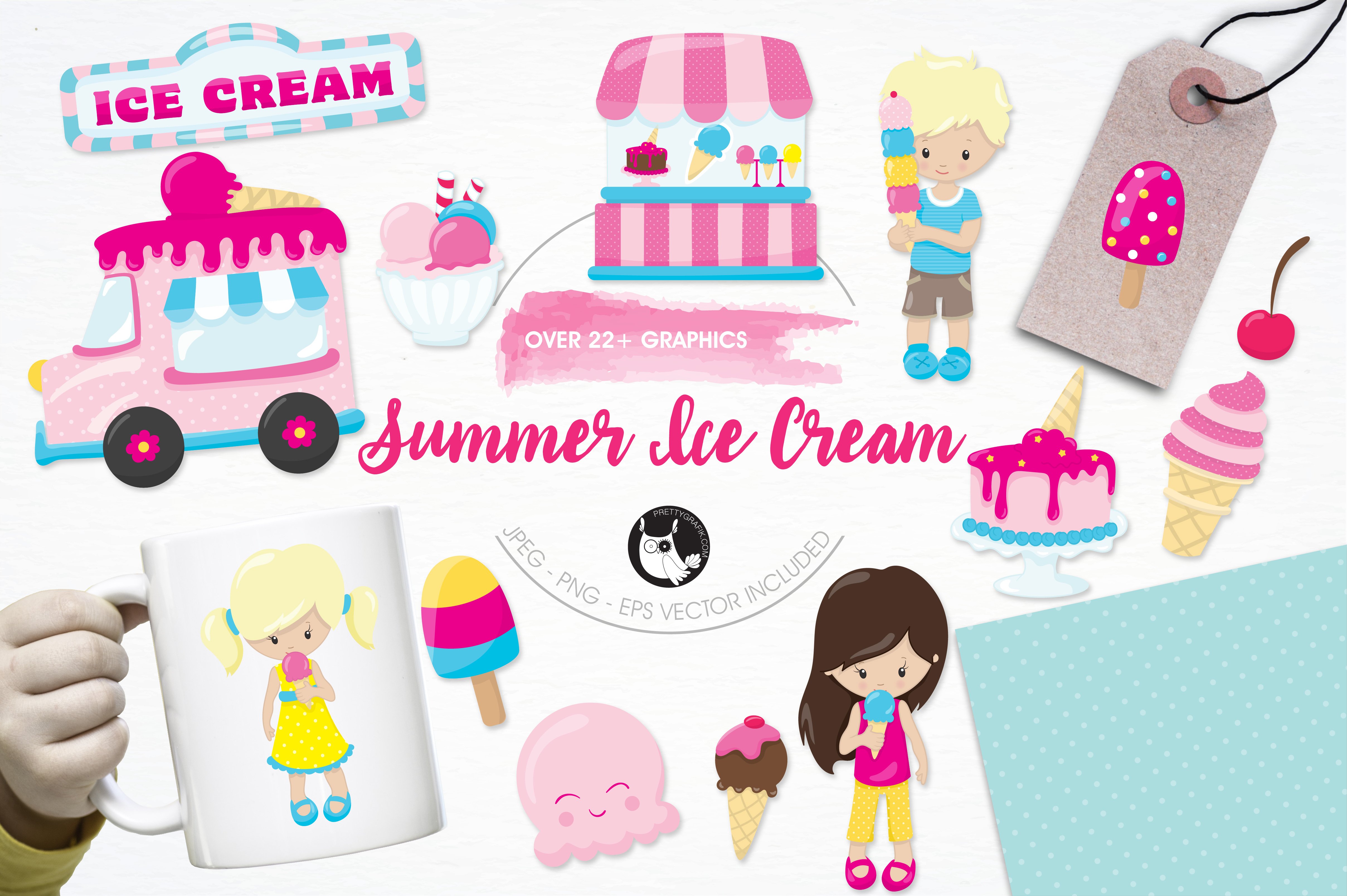 Summer ice cream illustration pack - Vector Image
