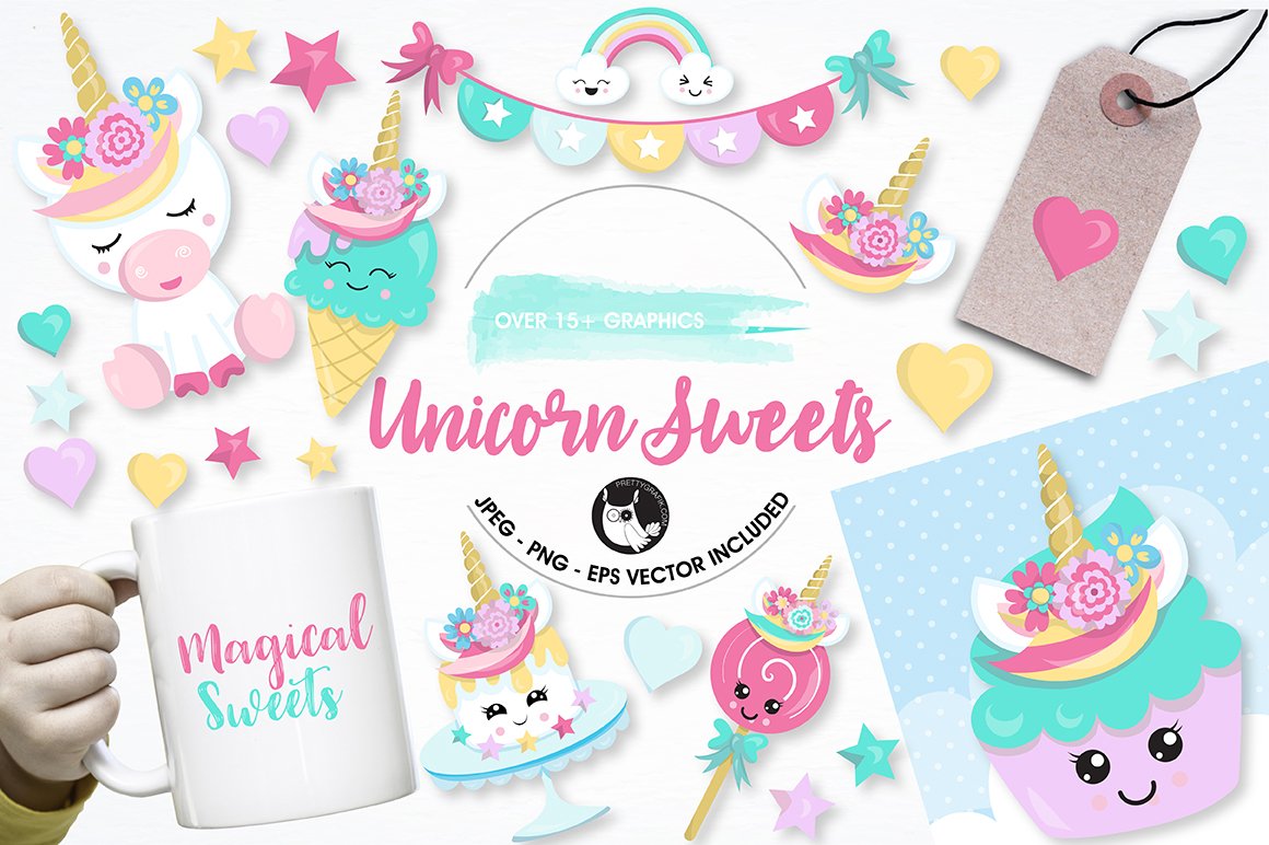 Unicorn sweets graphics illustration - Vector Image