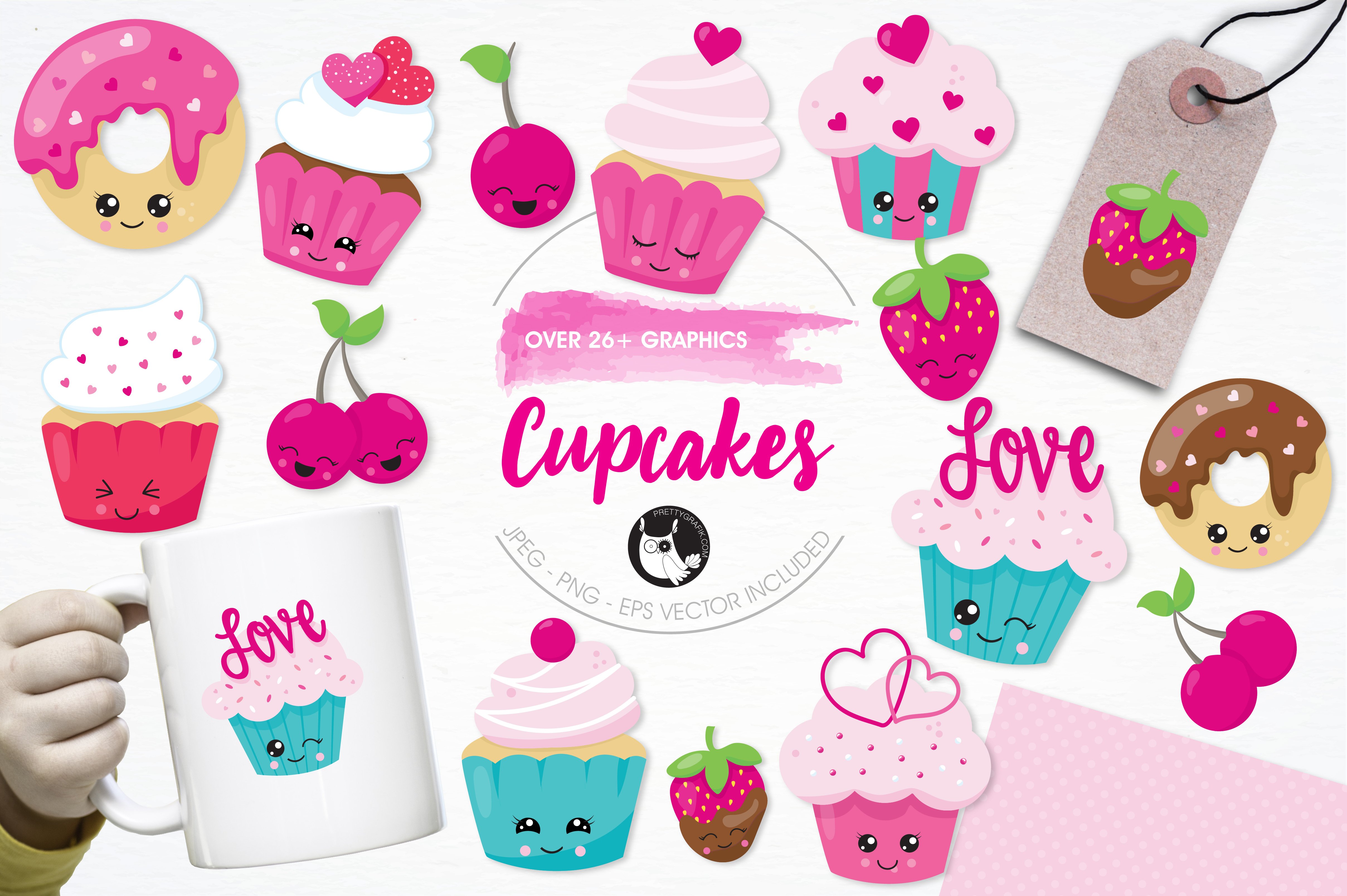 Cupcake love illustration pack - Vector Image