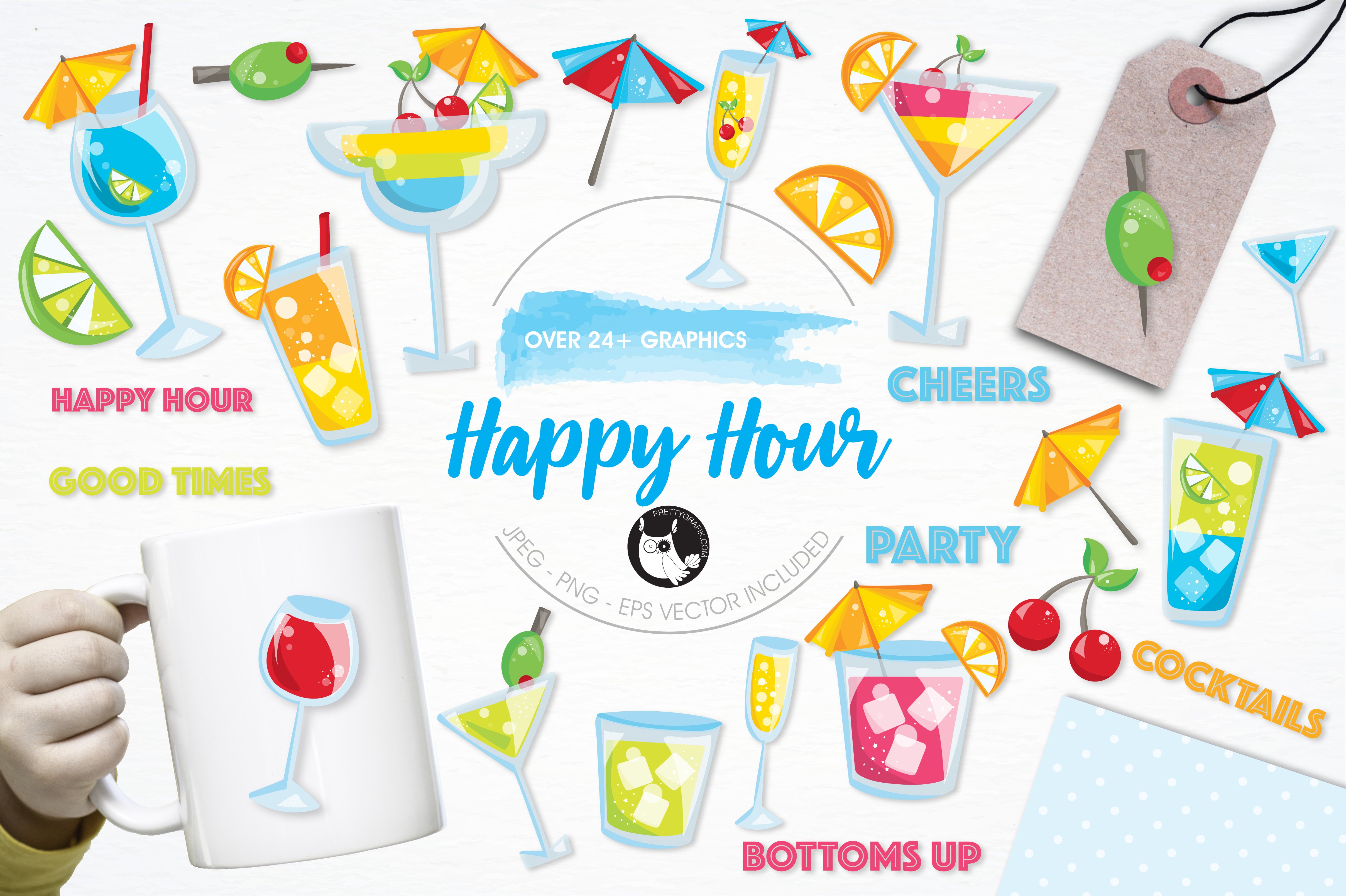 Happy hour illustration pack - Vector Image