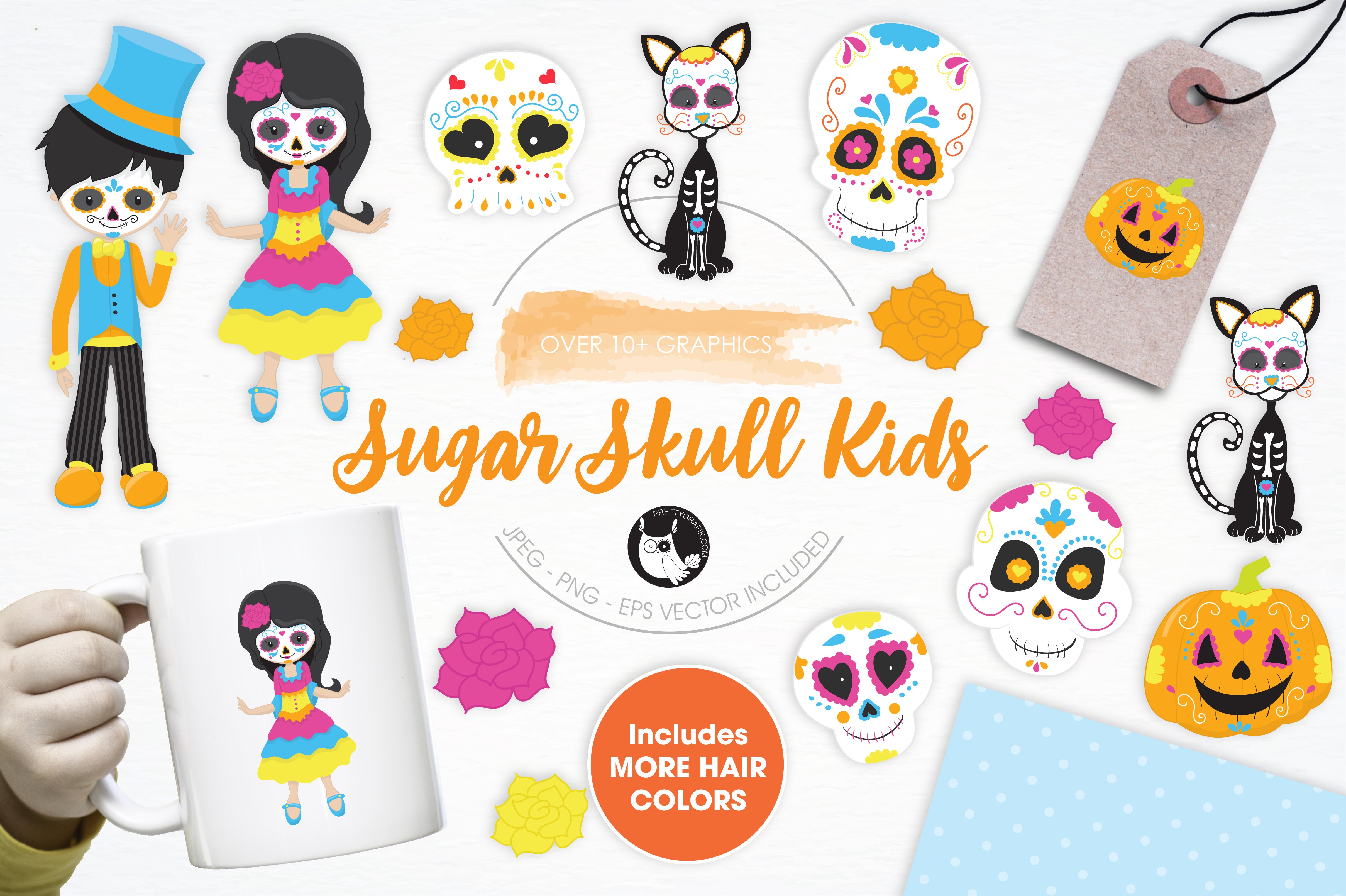 Sugar Skull Kids illustration pack - Vector Image