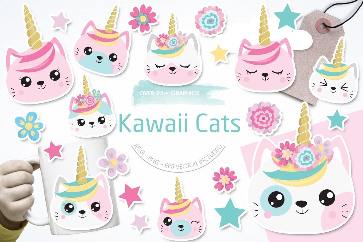 Kawaii Cats - Vector Image