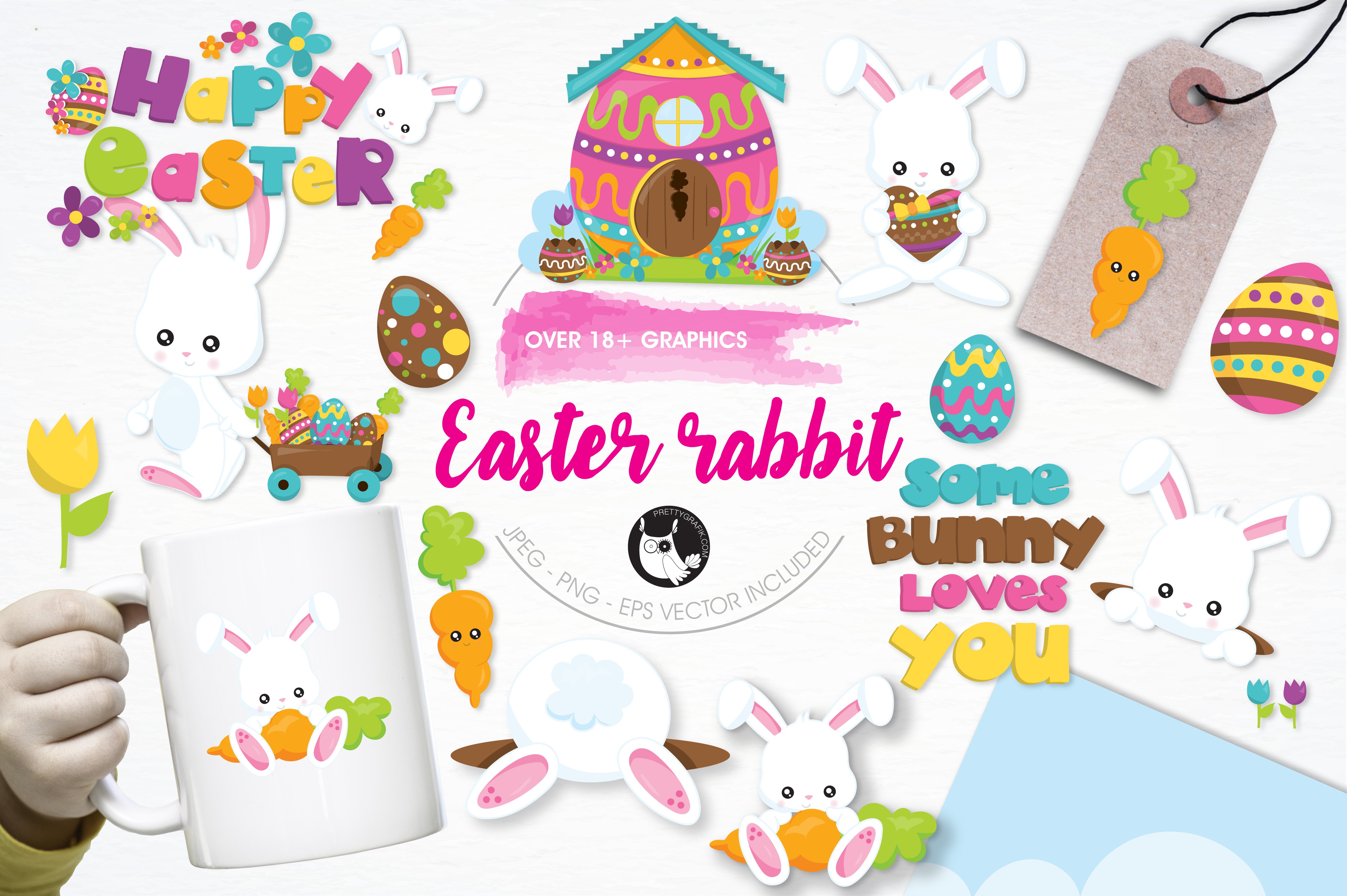 Easter rabbit illustration pack - Vector Image