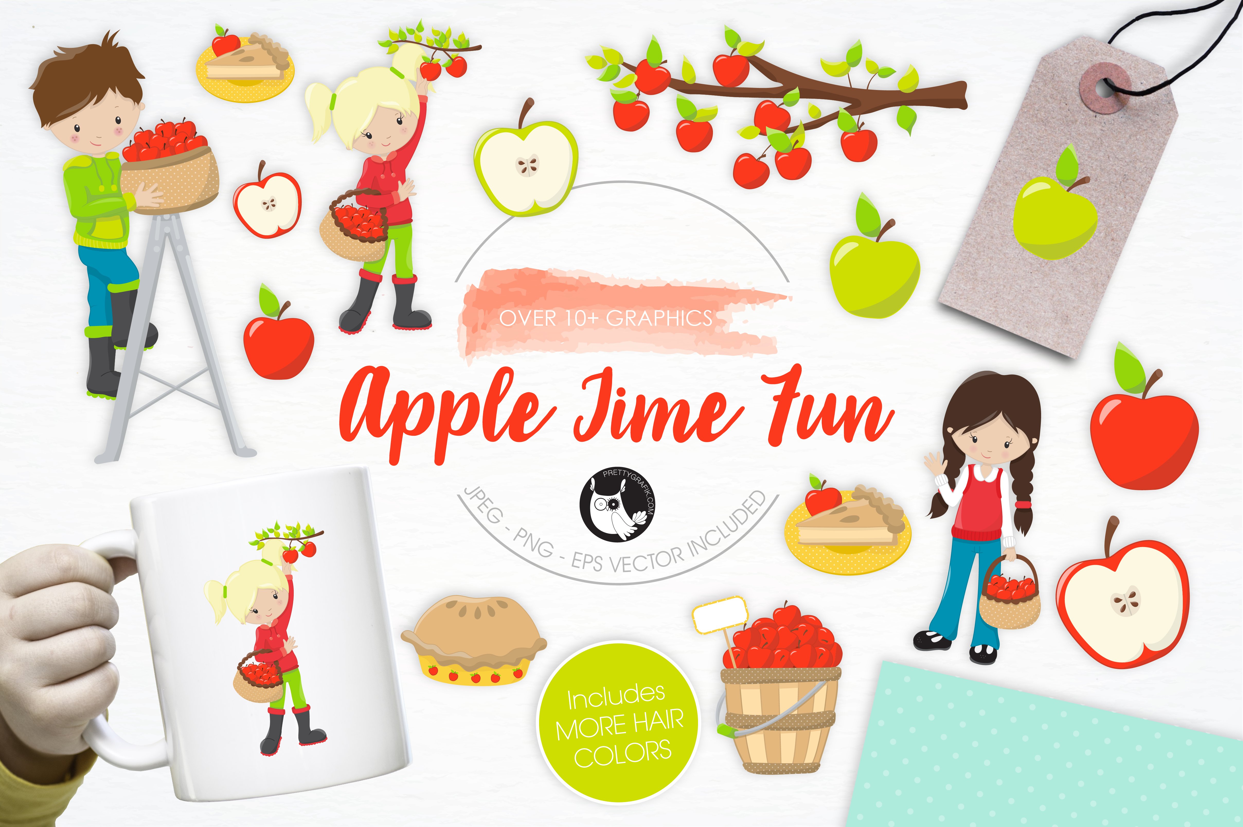 Apple Time Fun illustration pack - Vector Image